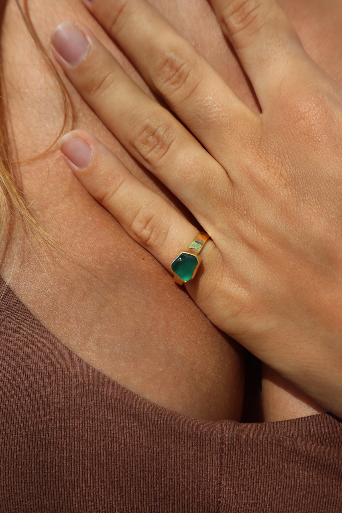 Teal Sea Glass Ring SIZE 6