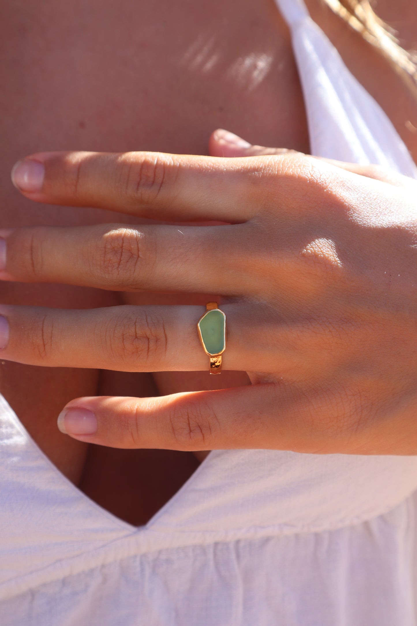Green Sea Glass Ring SIZE 7