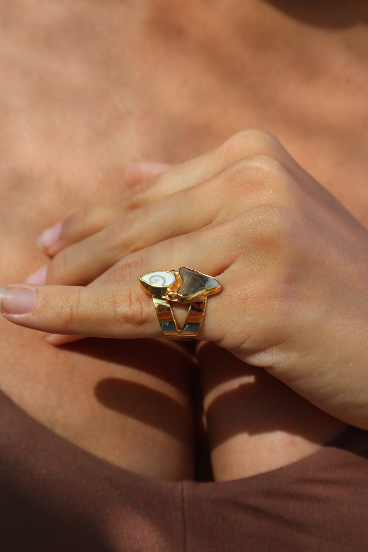 Operculum x Fossilised Shark Tooth Ring SIZE 6