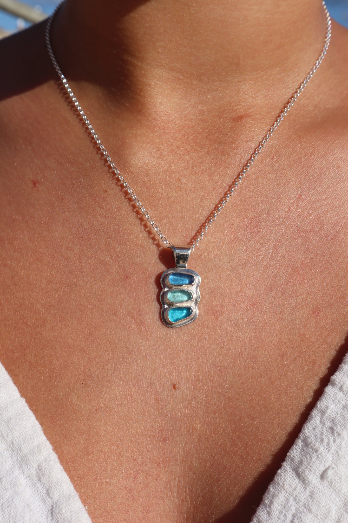 Triple Seaglass Frame Pendant