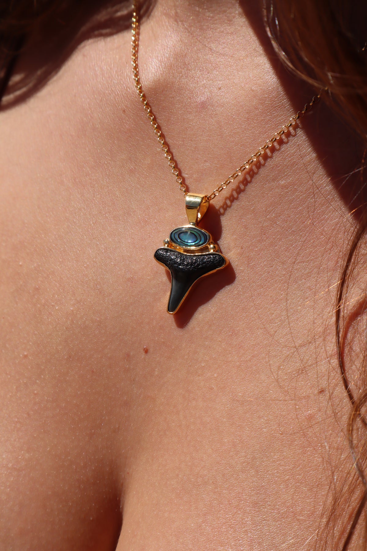 Abalone x Fossilised Shark Tooth Pendant