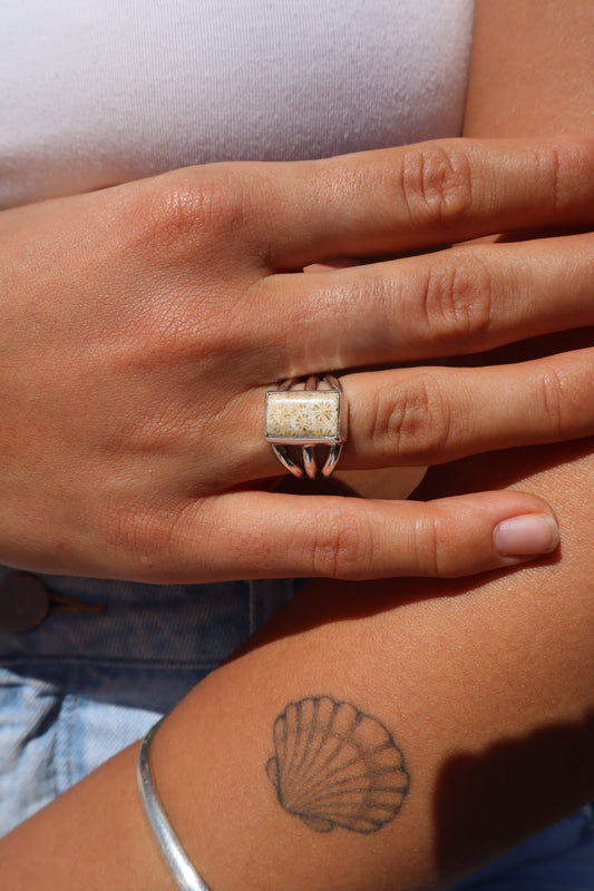 Fossilised Coral Ring SIZE N 1/2 - 7