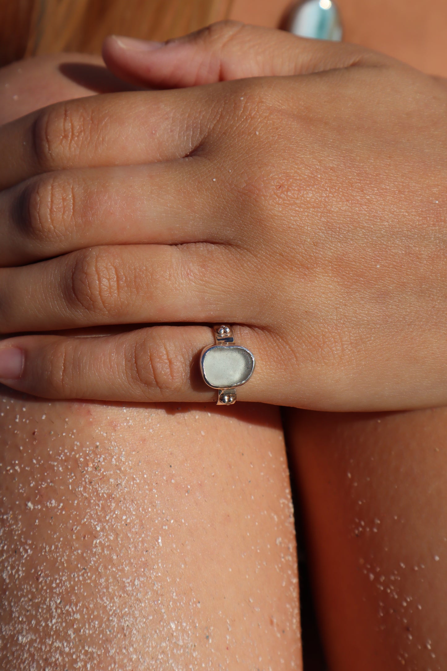 Blue Sea Glass Ring SIZE J 1/2 - 5