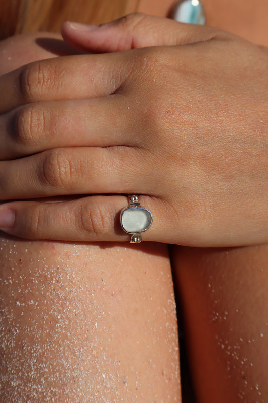 Blue Sea Glass Ring SIZE J 1/2 - 5