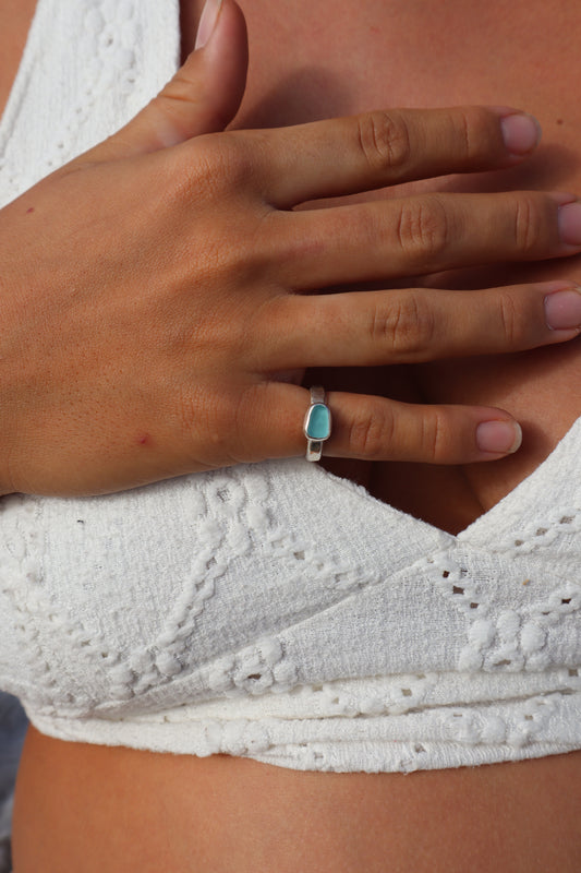 Blue Sea Glass Ring SIZE J 1/2 - 5