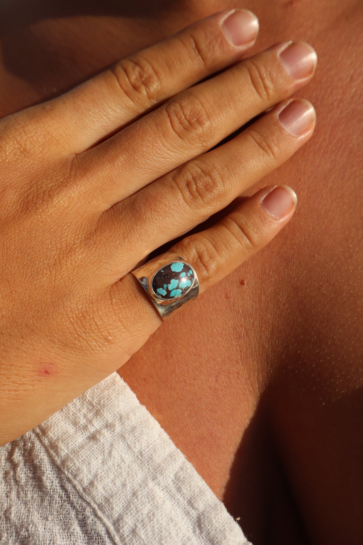 Chunky Turquoise Signet Ring SIZE L - 5 3/4