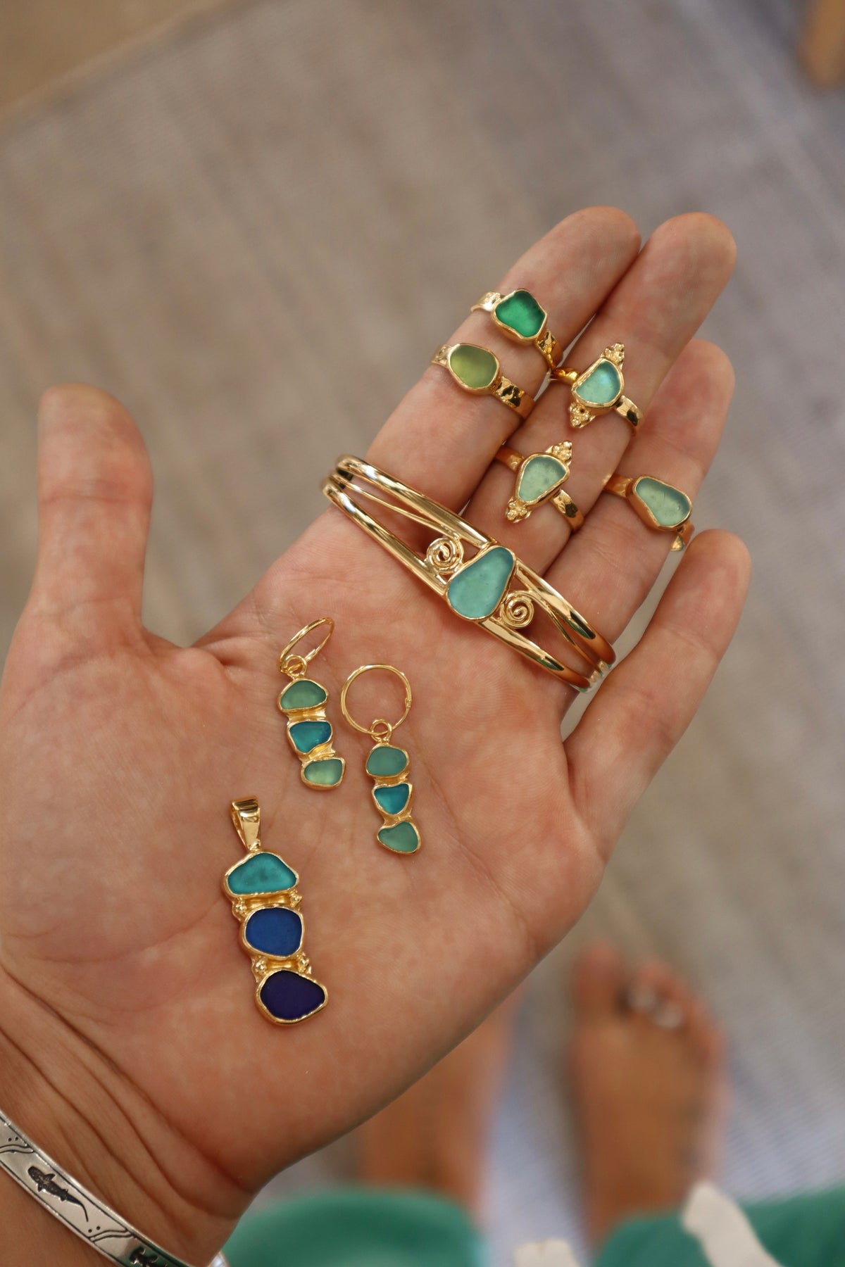 Blue Sea Glass Ring SIZE 10