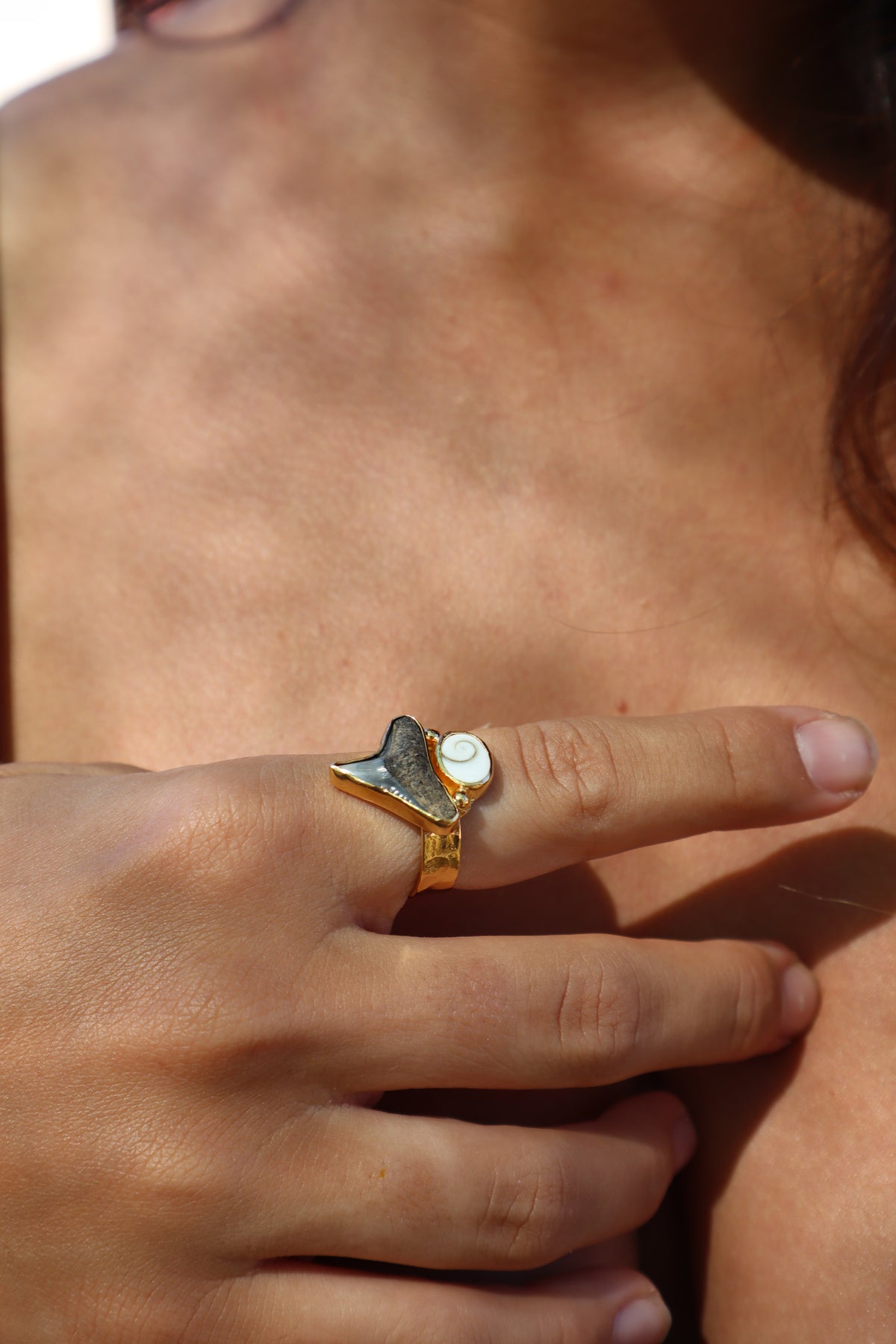Operculum x Fossilised Shark Tooth Ring SIZE 8