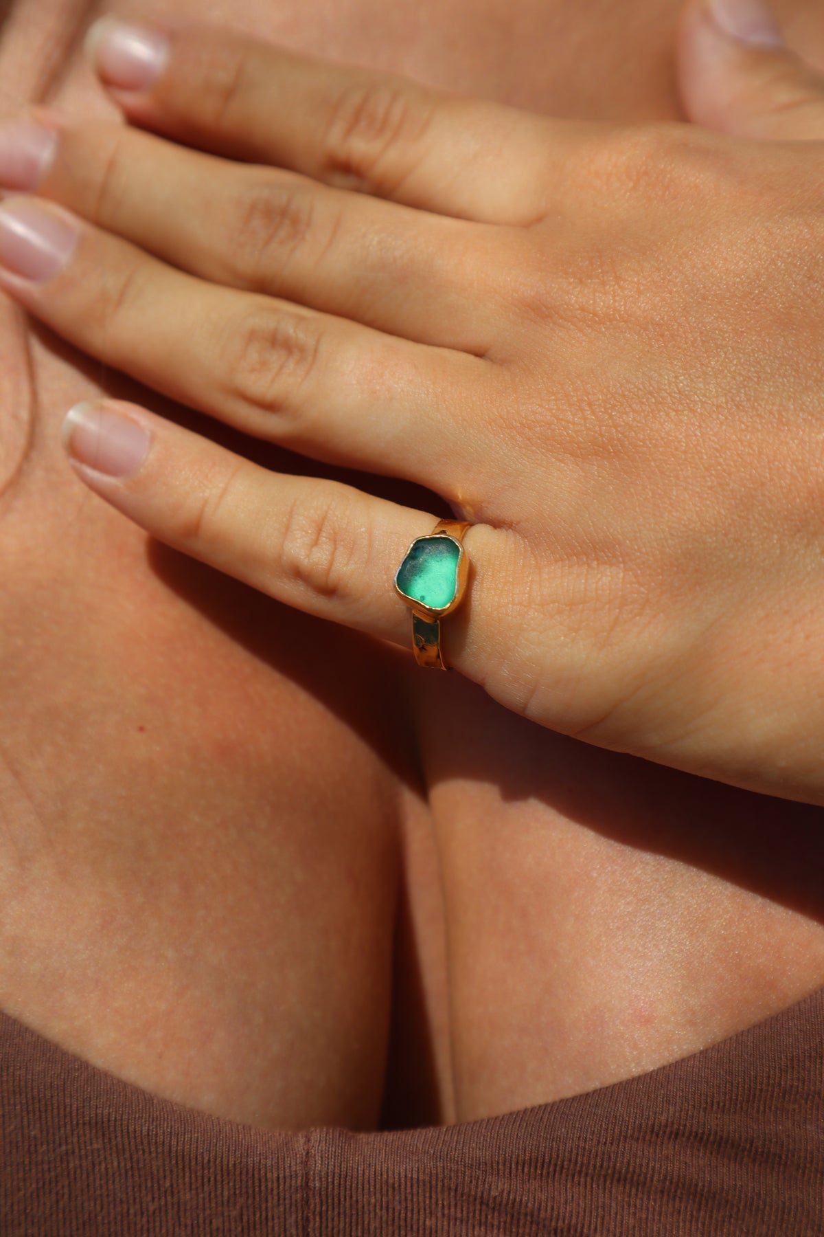 Teal Sea Glass Ring SIZE 6