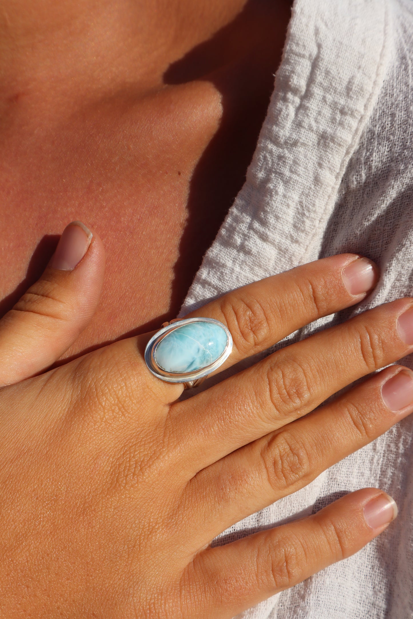 Chunky Larimar Ring SIZE Q 1/2 - 8 1/4
