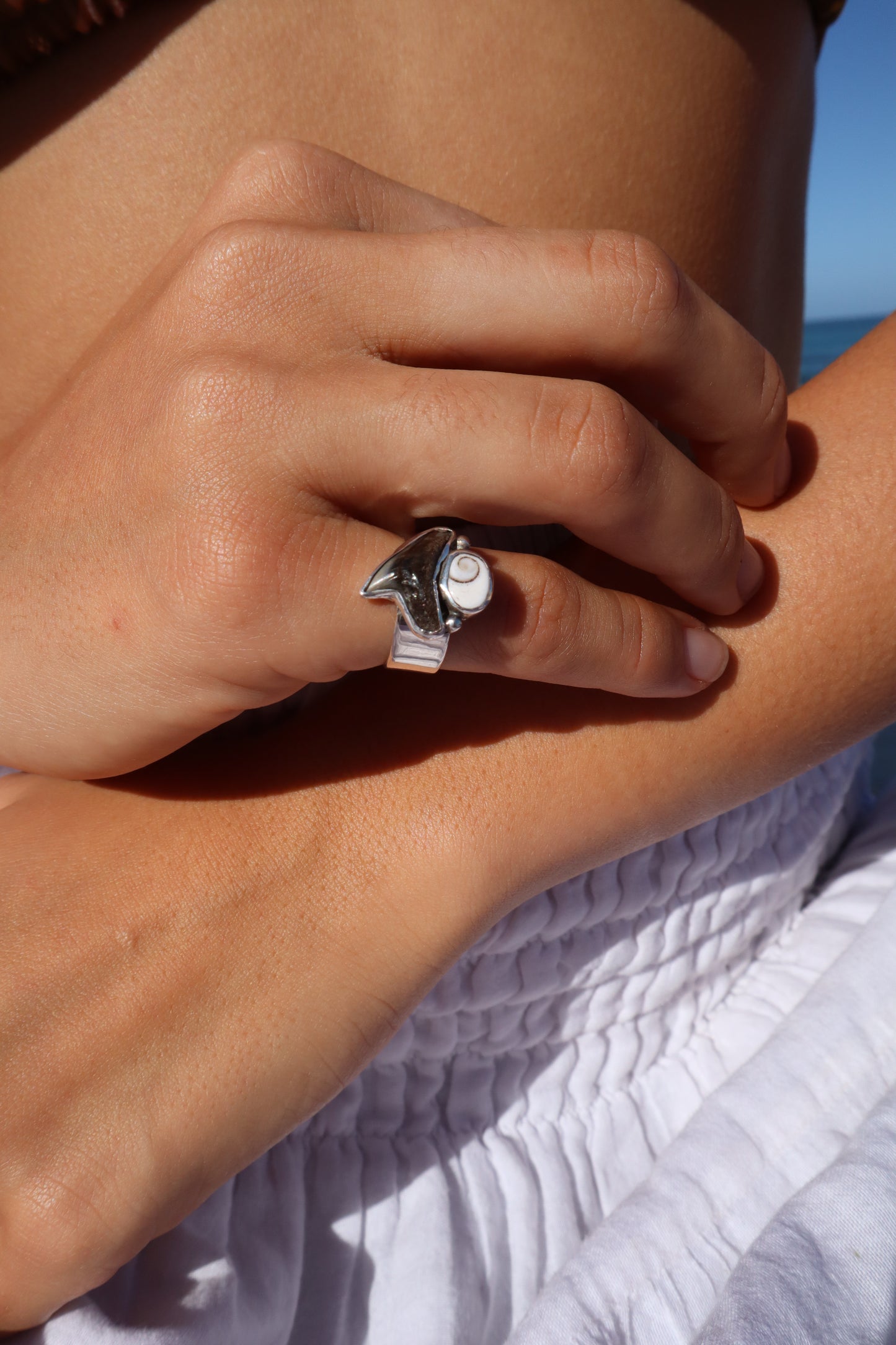 Shark Tooth x Operculum Ring SIZE L - 5 3/4