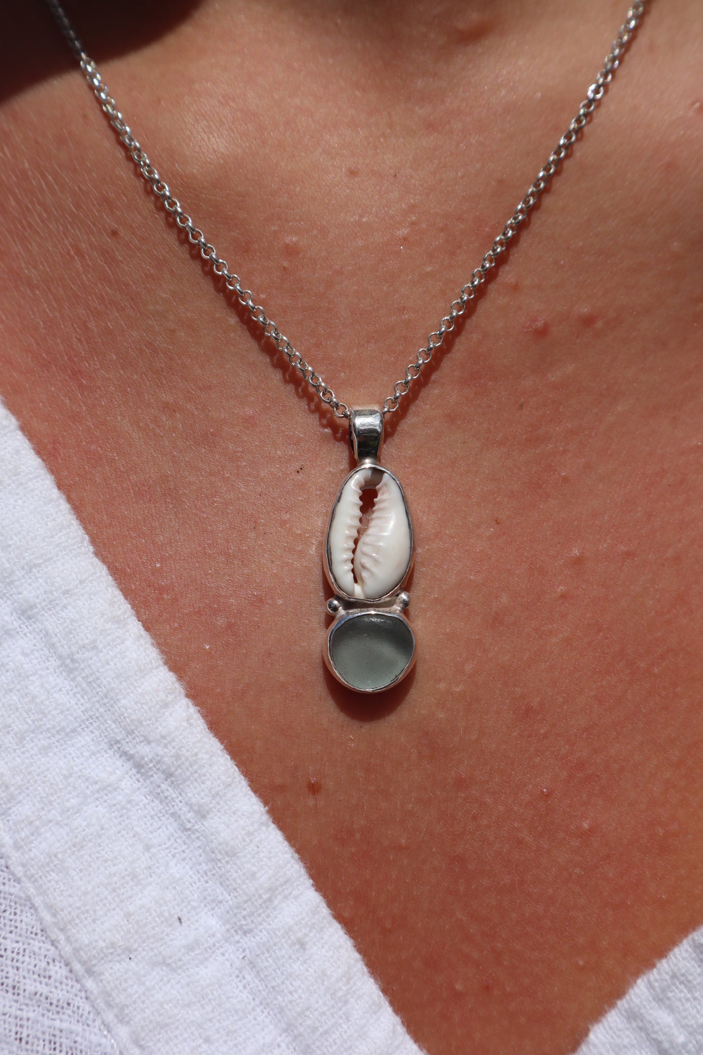 Seaglass x Cowrie Pendant