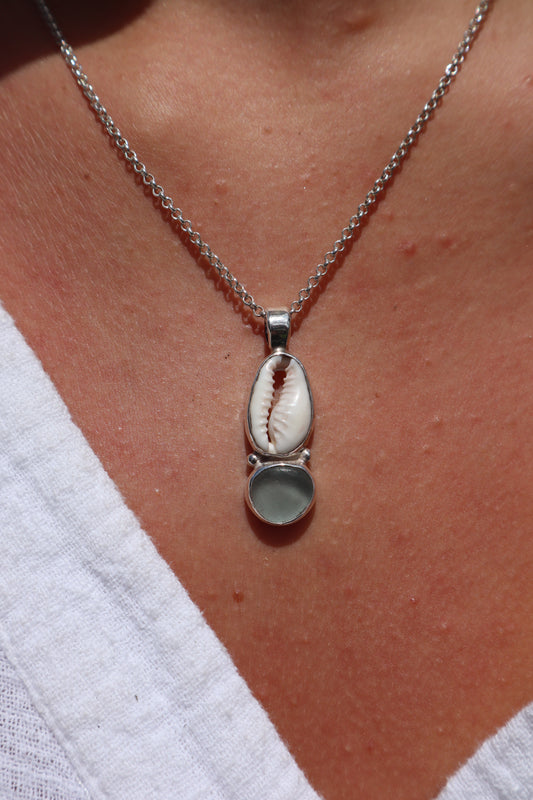 Seaglass x Cowrie Pendant