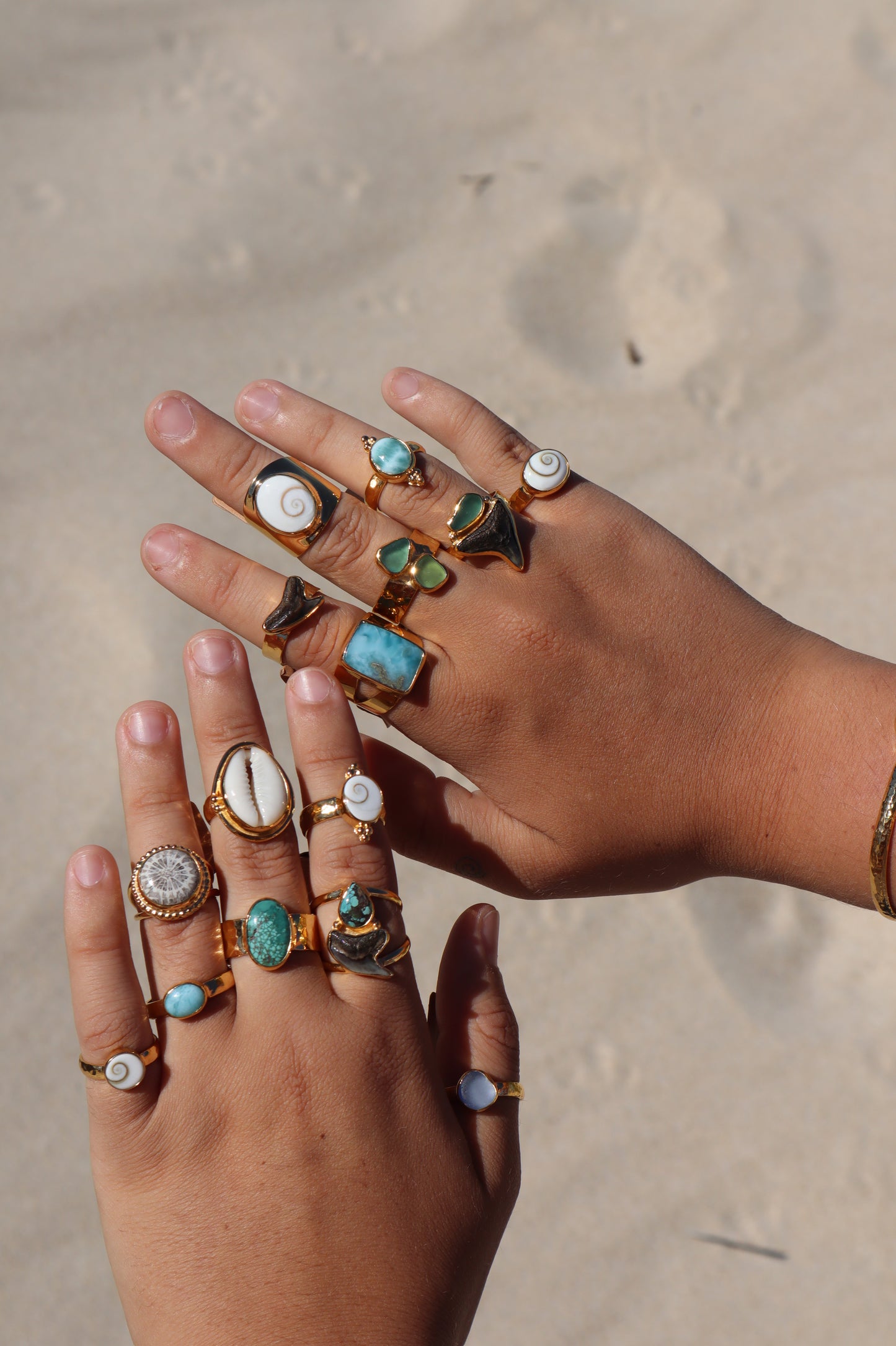 Double Sea Glass Ring SIZE 9.5 - S 1/2