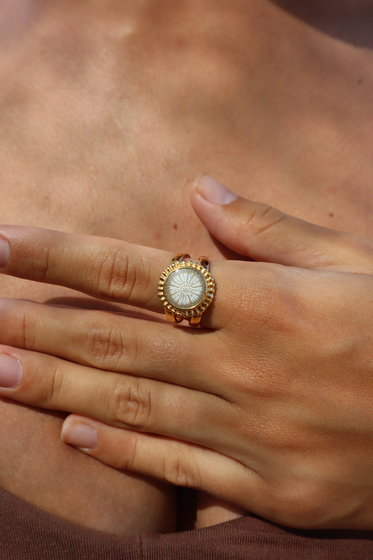Fossilised Coral Daisy Ring SIZE 10