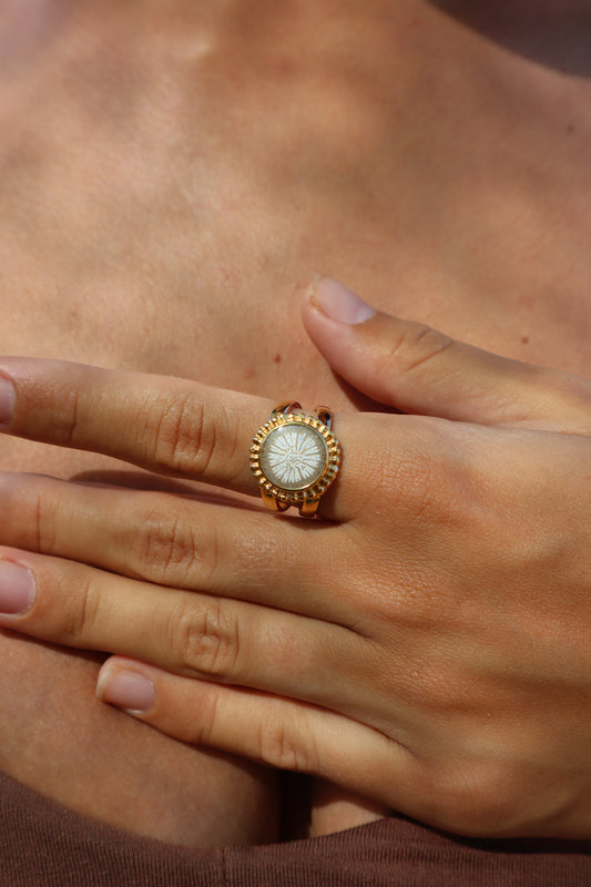 Fossilised Coral Daisy Ring SIZE 10