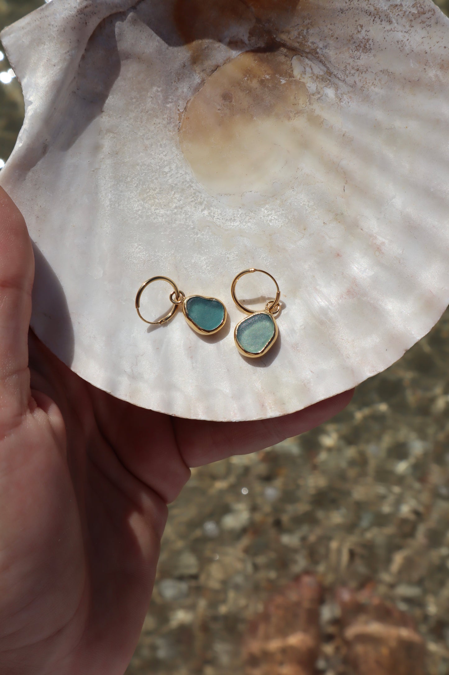 Blue Seaglass Huggies