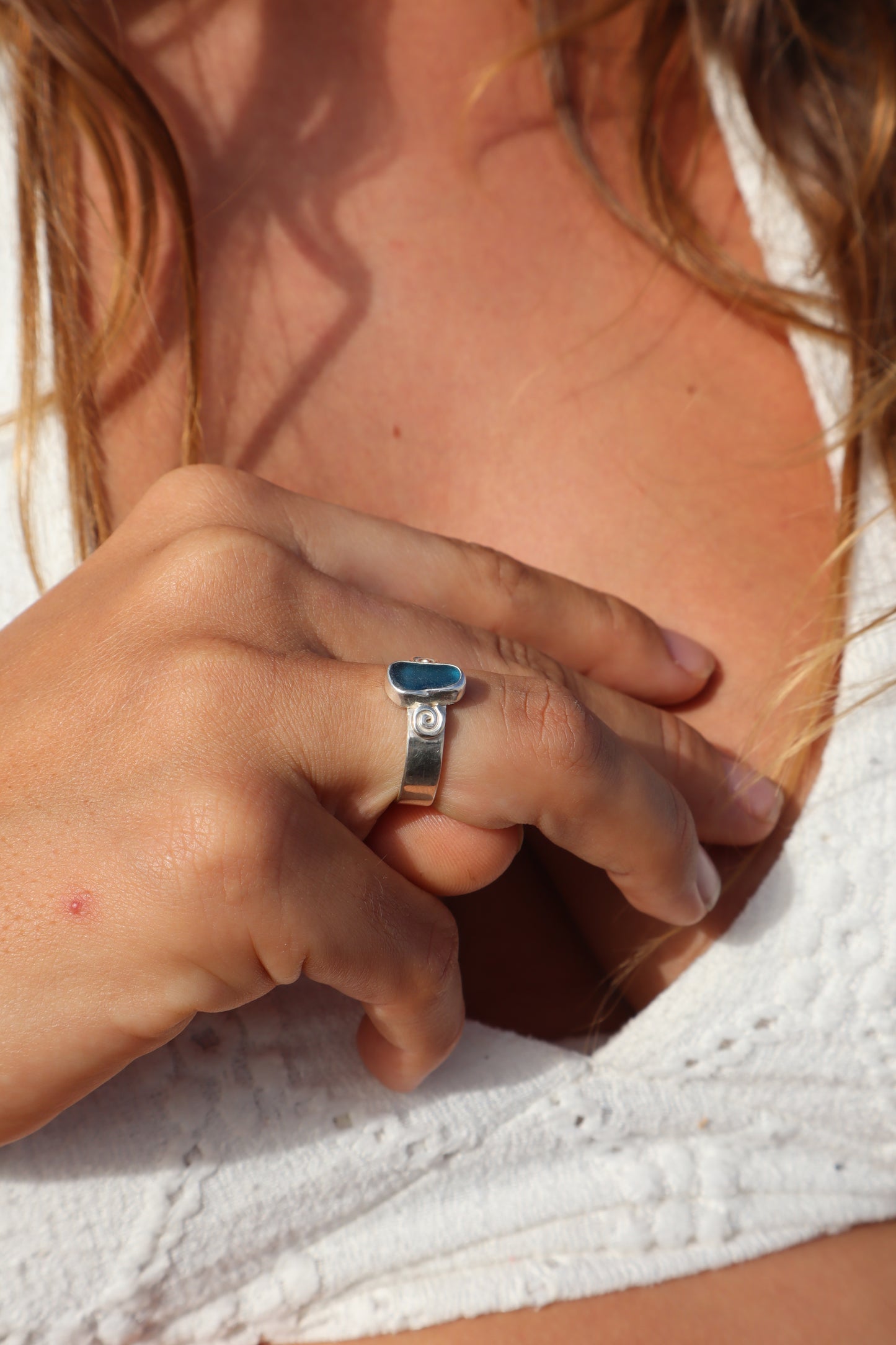Spiral Seaglass Ring SIZE N - 6 3/4