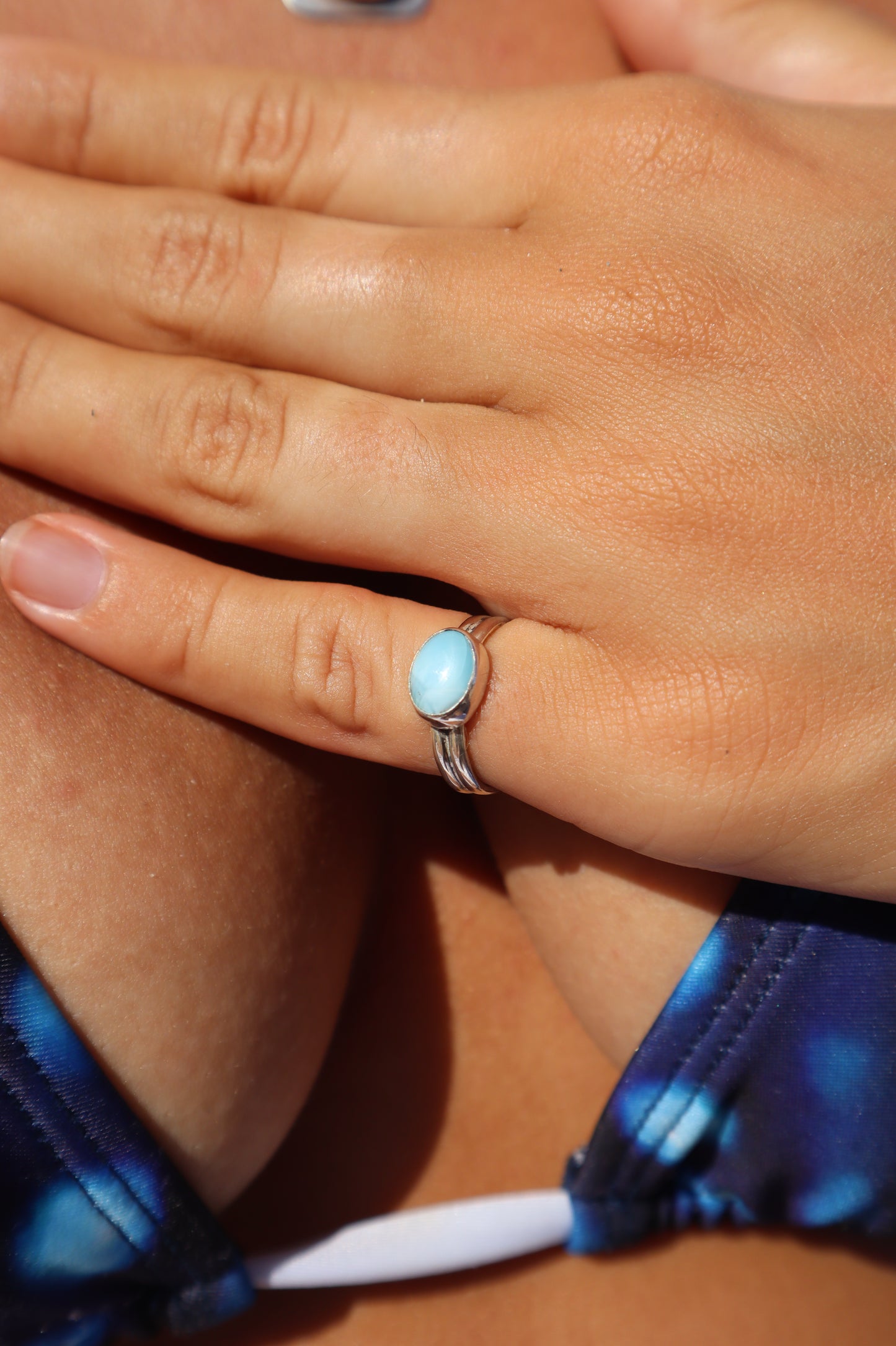 Dainty Larimar Ring SIZE J - 4 3/4