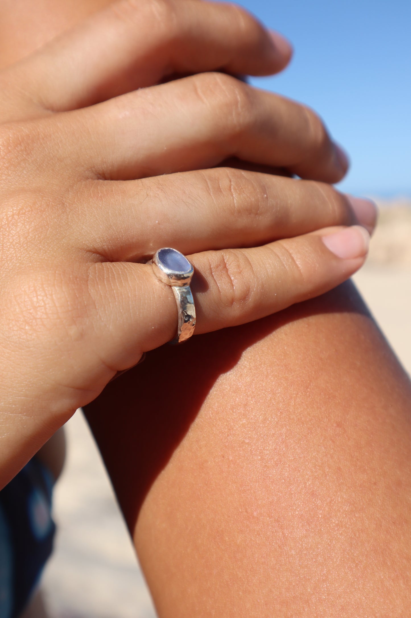 Blue Sea Glass Ring SIZE I 1/2 - 4 1/2