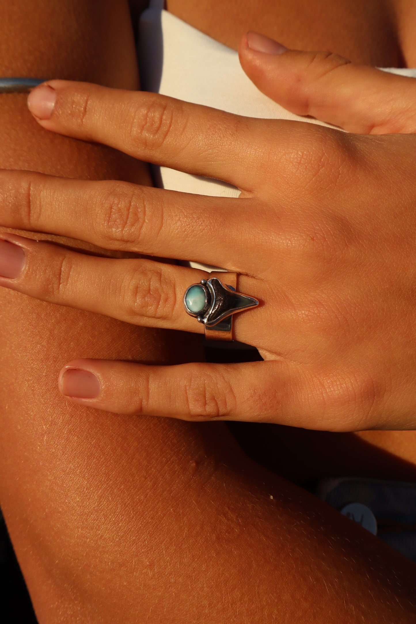Shark Tooth x Larimar Ring SIZE M 1/2 - 6 1/2