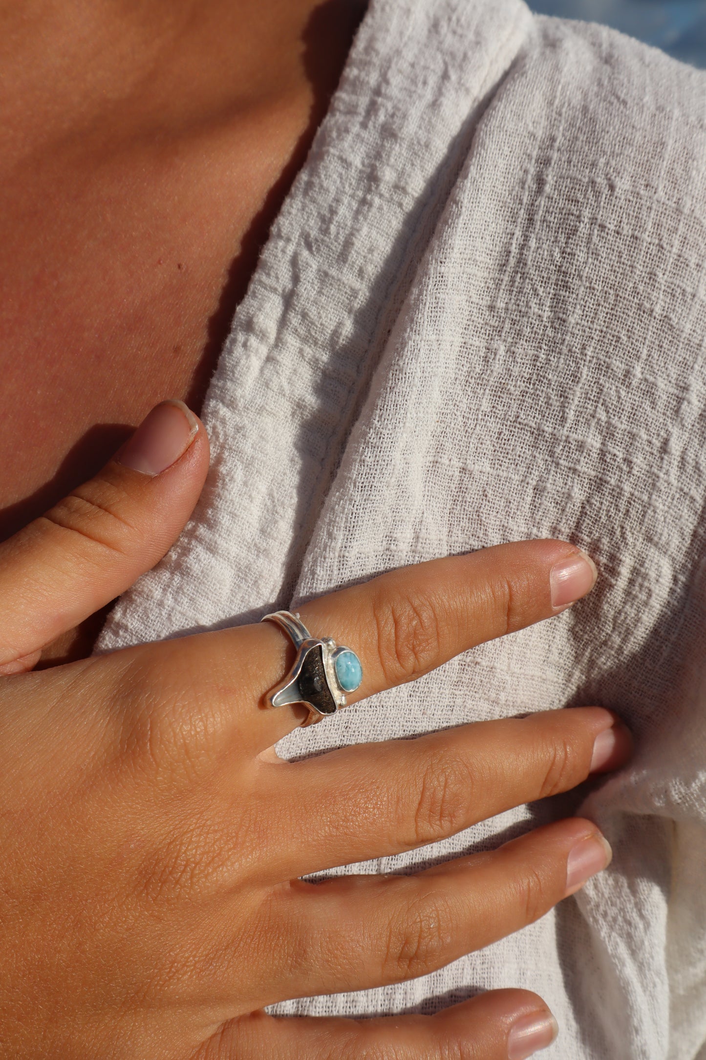 Shark Tooth x Larimar Ring SIZE Q 1/2 - 8 1/2