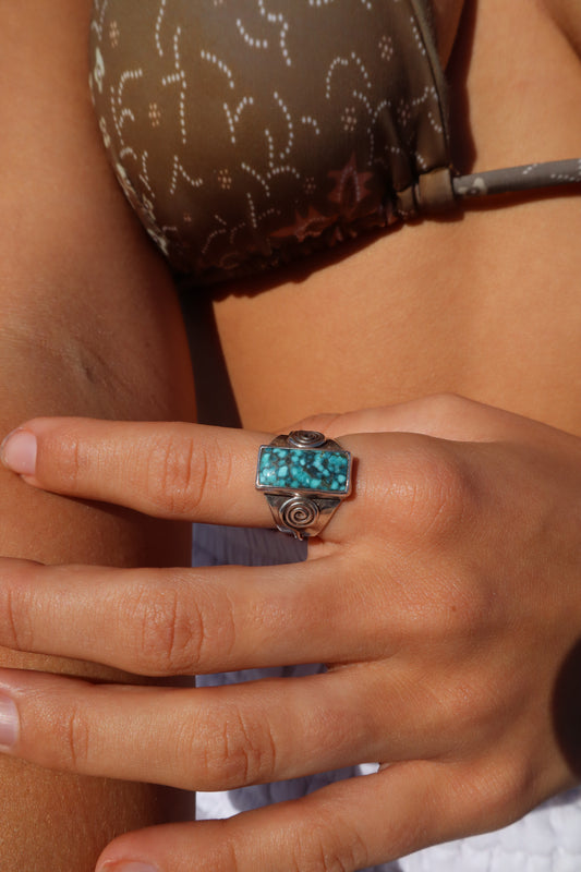 Turquoise Swirl Ring SIZE 0 1/2 - 7 3/4