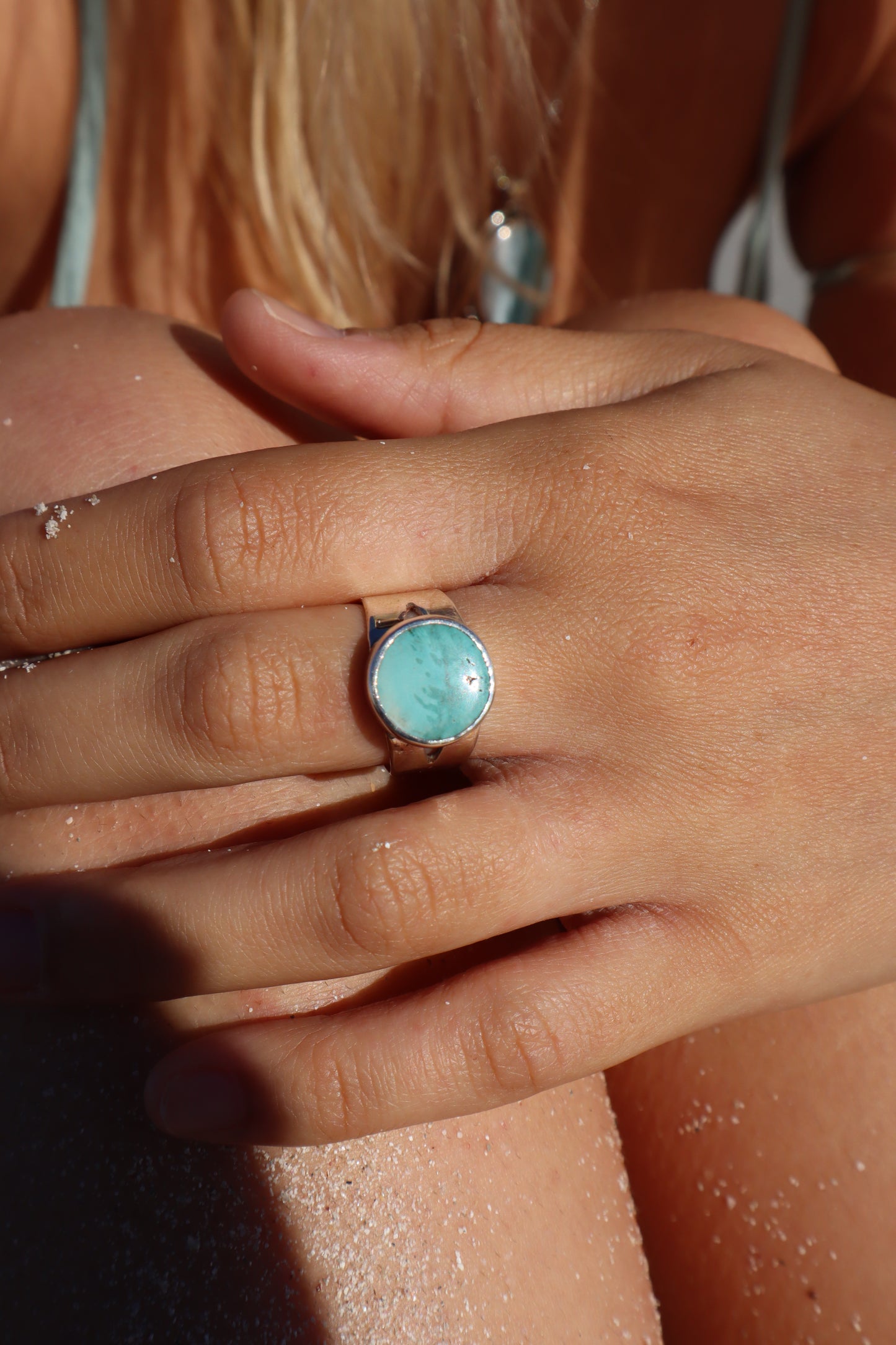 Round Turquoise Ring SIZE Q 1/2 - 8 1/2