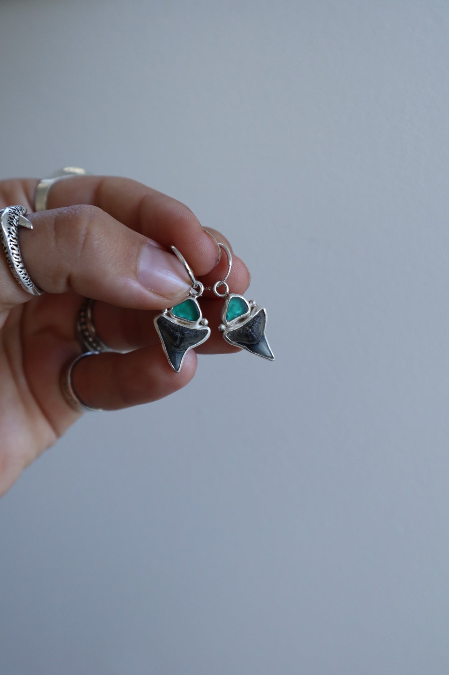 Shark Tooth x Seaglass Hoops