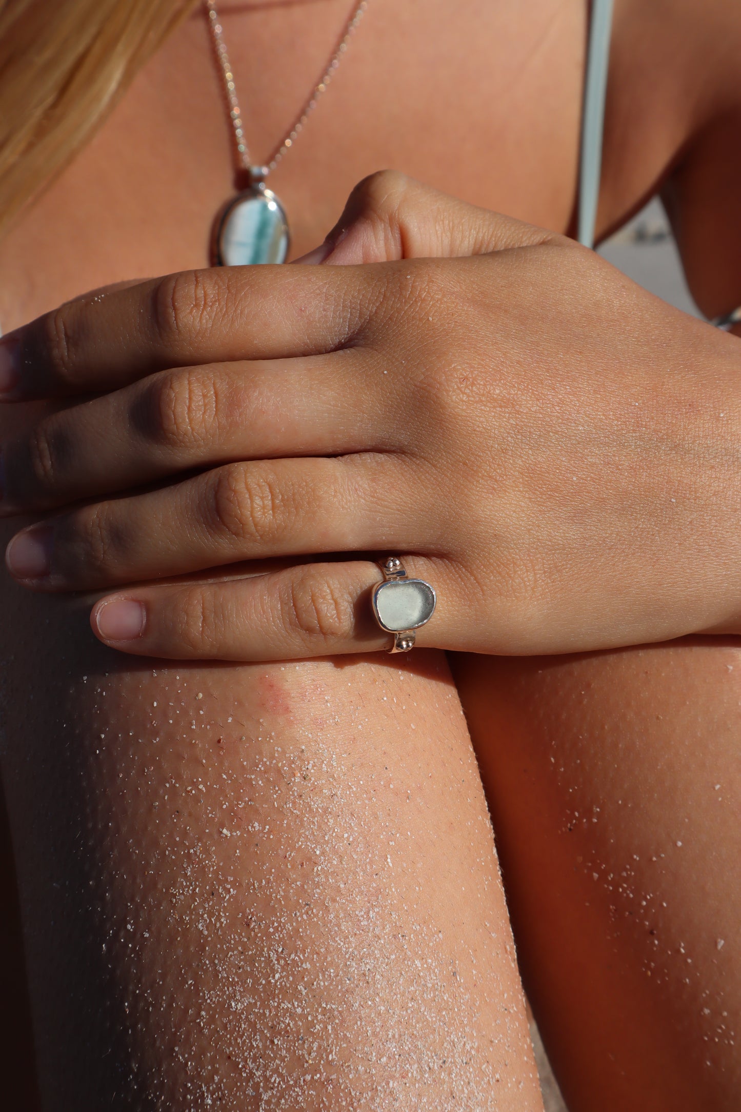 Blue Sea Glass Ring SIZE J 1/2 - 5