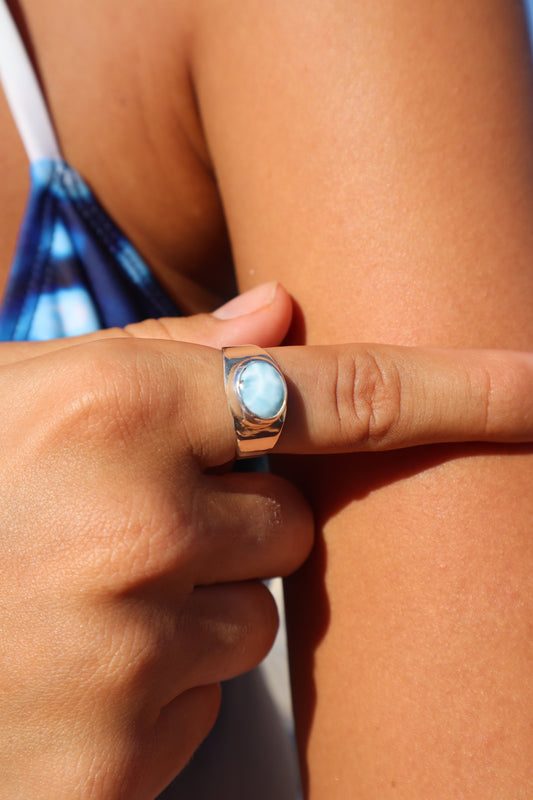 Larimar Signet Ring SIZE Q - 8 1/4