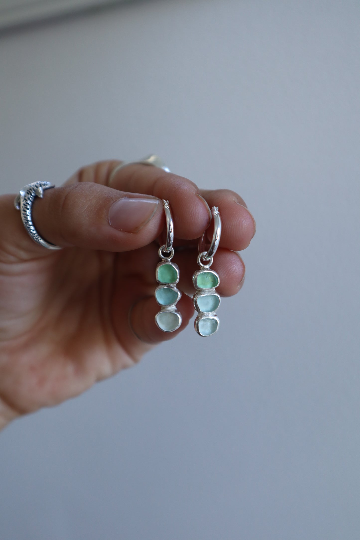 Triple Seaglass Hoops