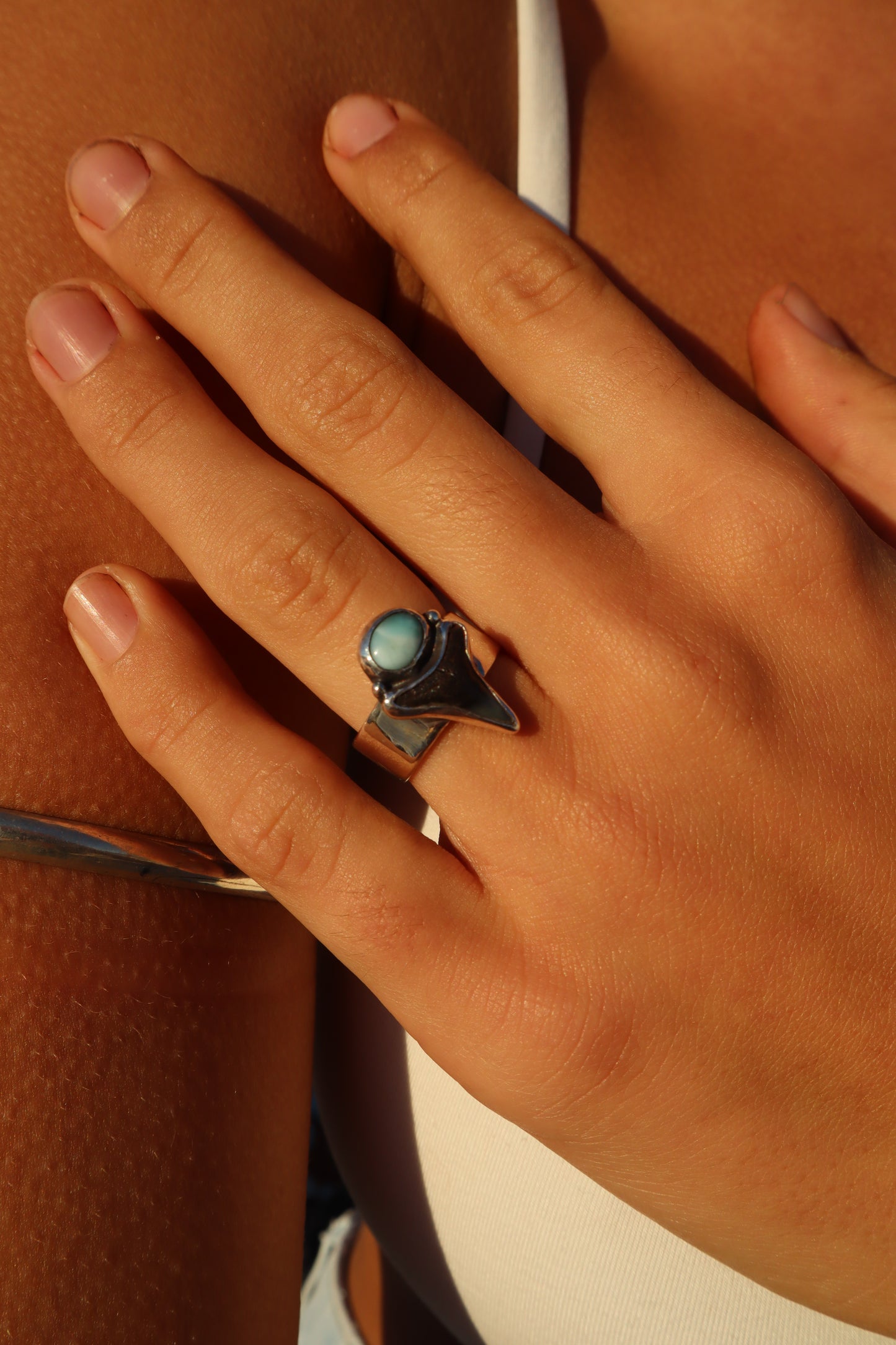 Shark Tooth x Larimar Ring SIZE M 1/2 - 6 1/2