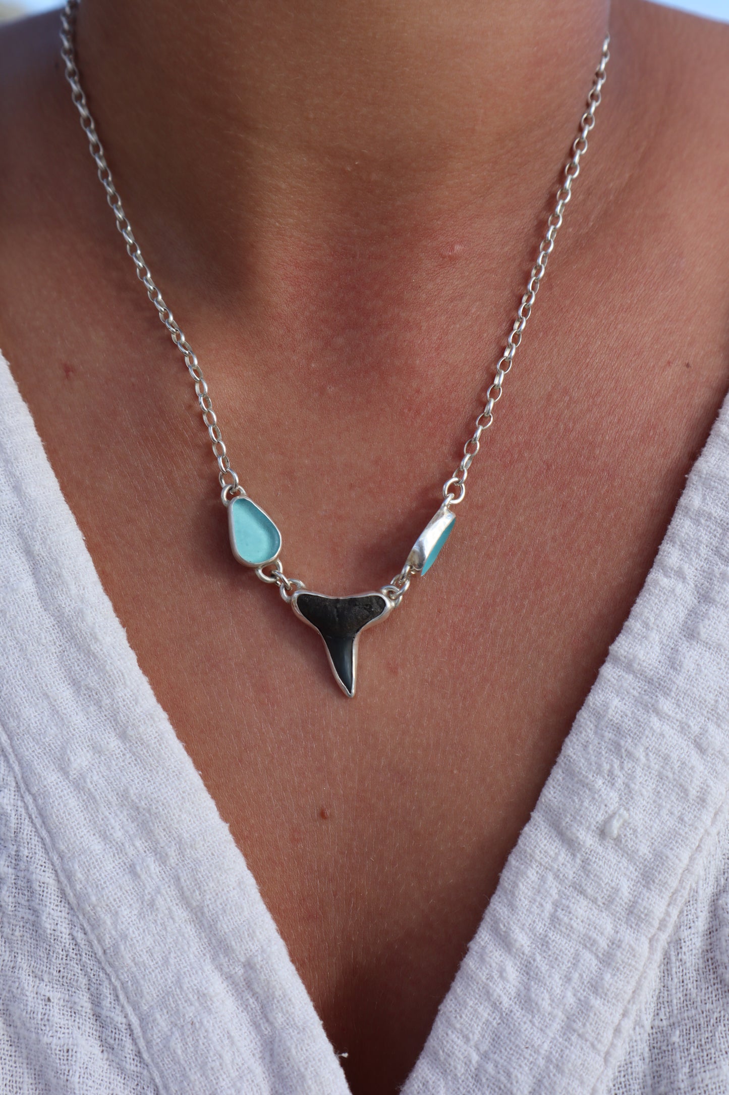 Seaglass x Shark Tooth Necklace