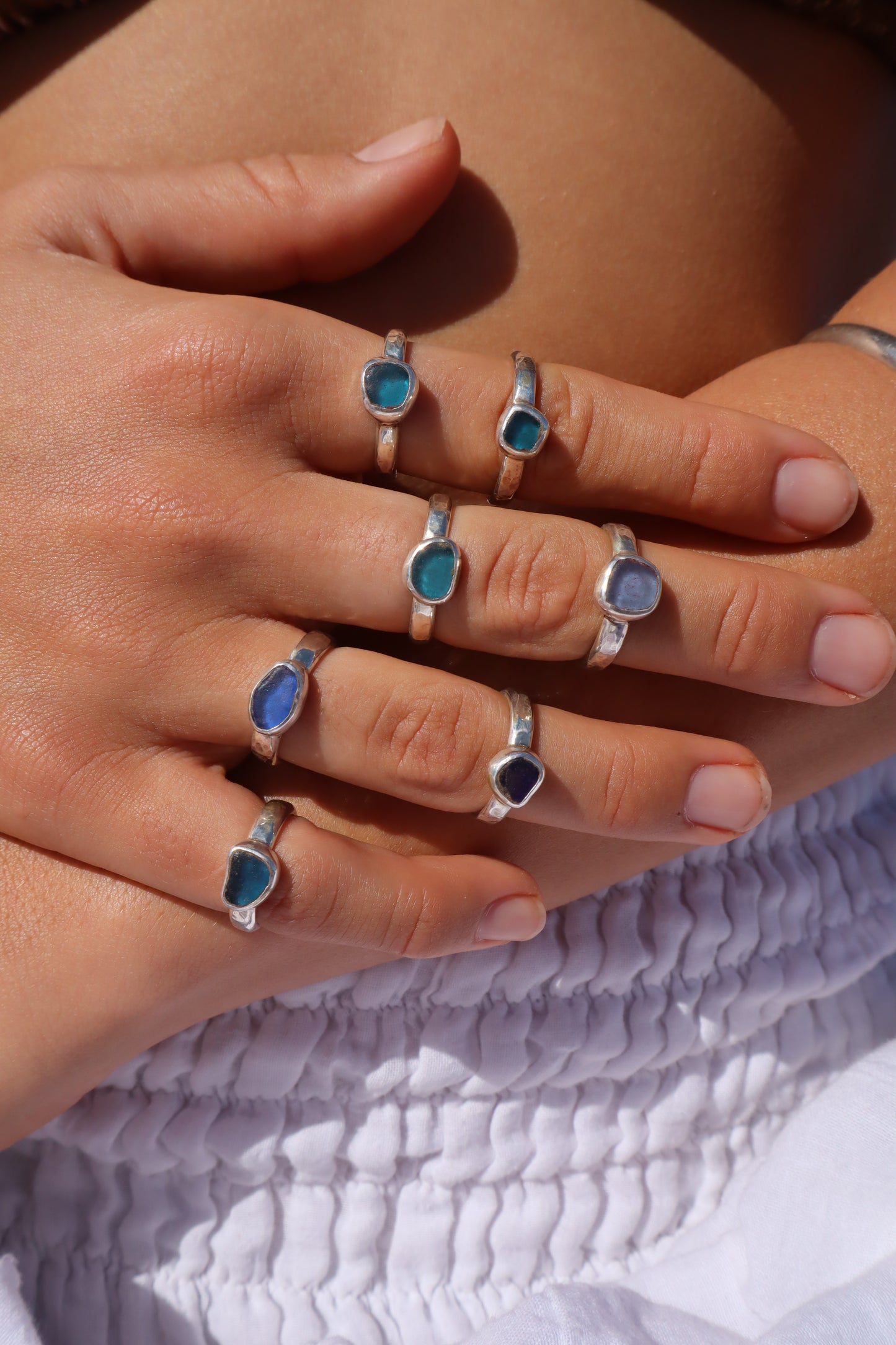 Dainty Blue Sea Glass Ring SIZE I - 4 1/2
