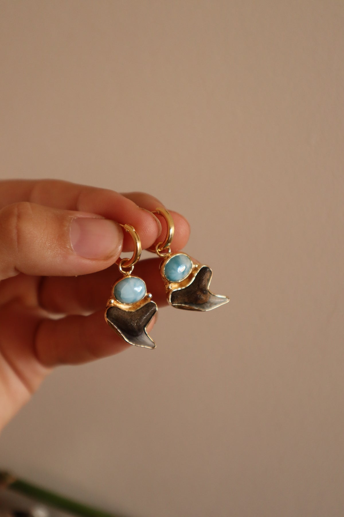 Shark Tooth x Larimar Hoops