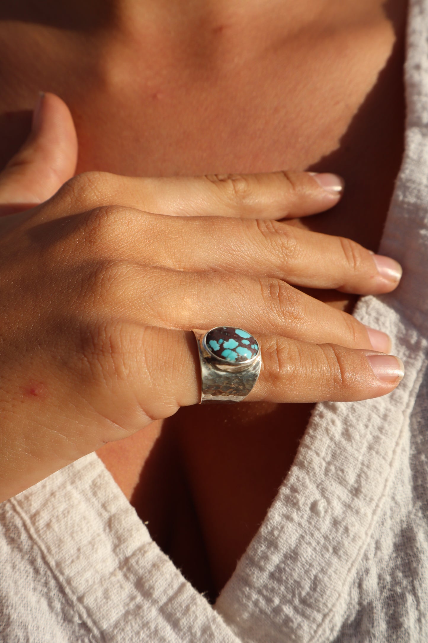 Chunky Turquoise Signet Ring SIZE L - 5 3/4