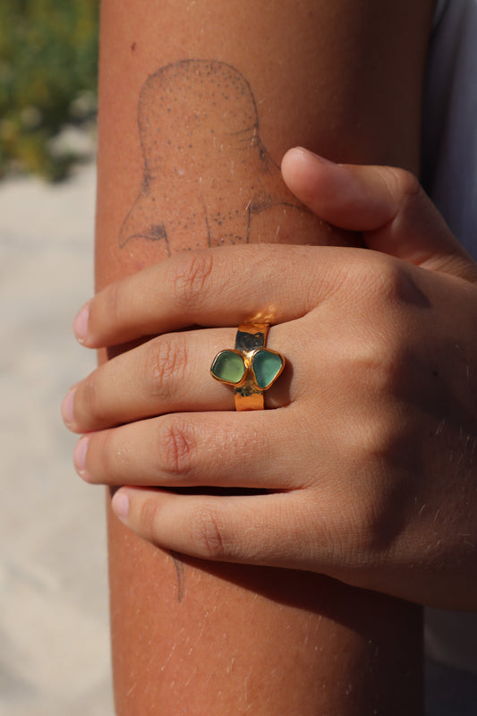 Double Sea Glass Ring SIZE 9.5 - S 1/2