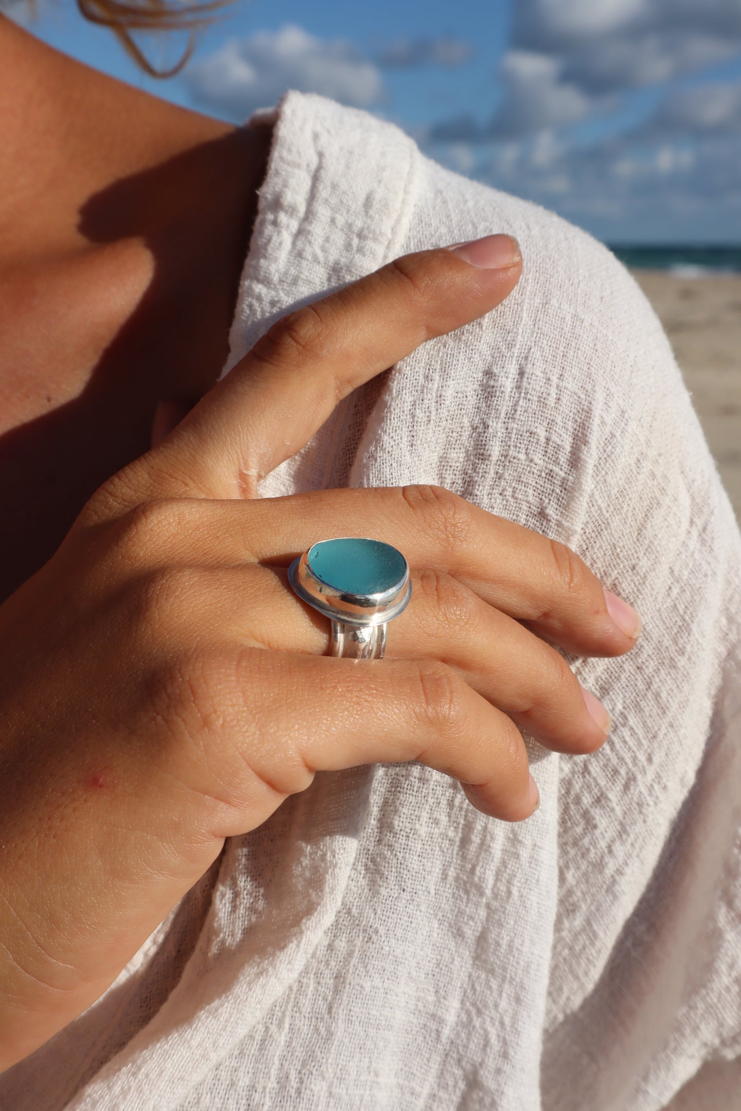 Chunky Seaglass Ring SIZE O - 7 1/2