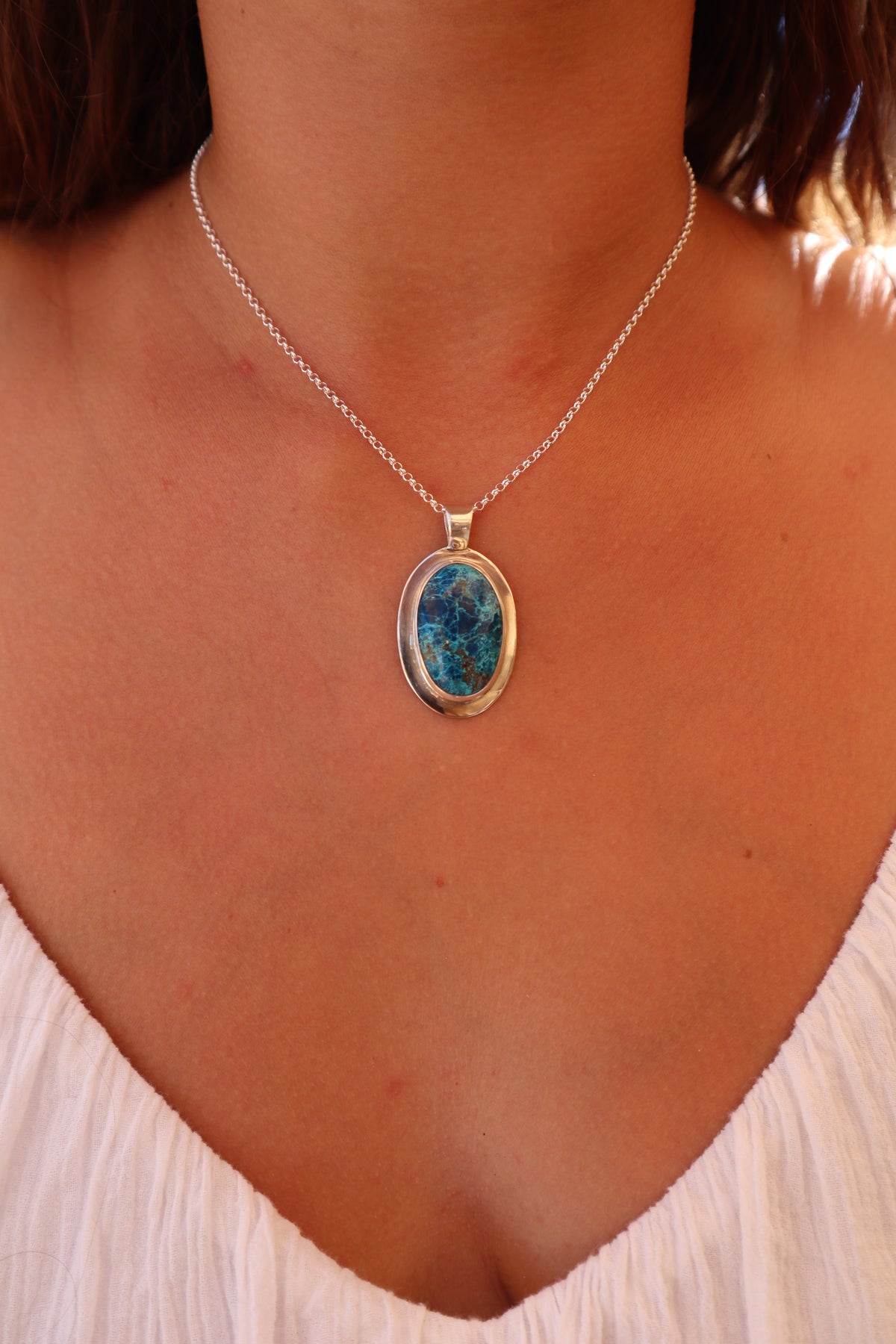 Shattuckite Mirror Pendant