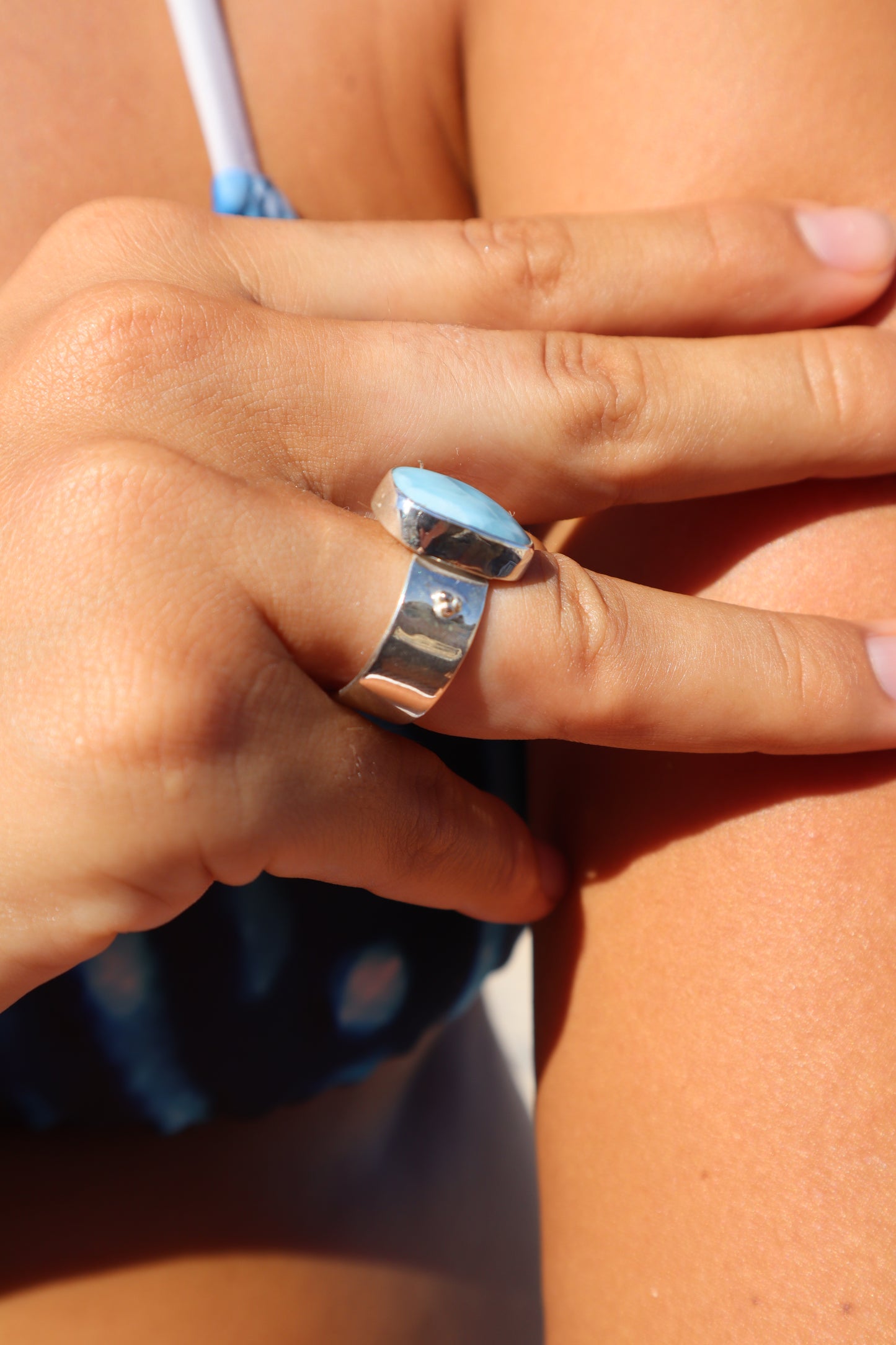 Chunky Larimar Ring SIZE P - 7 3/4
