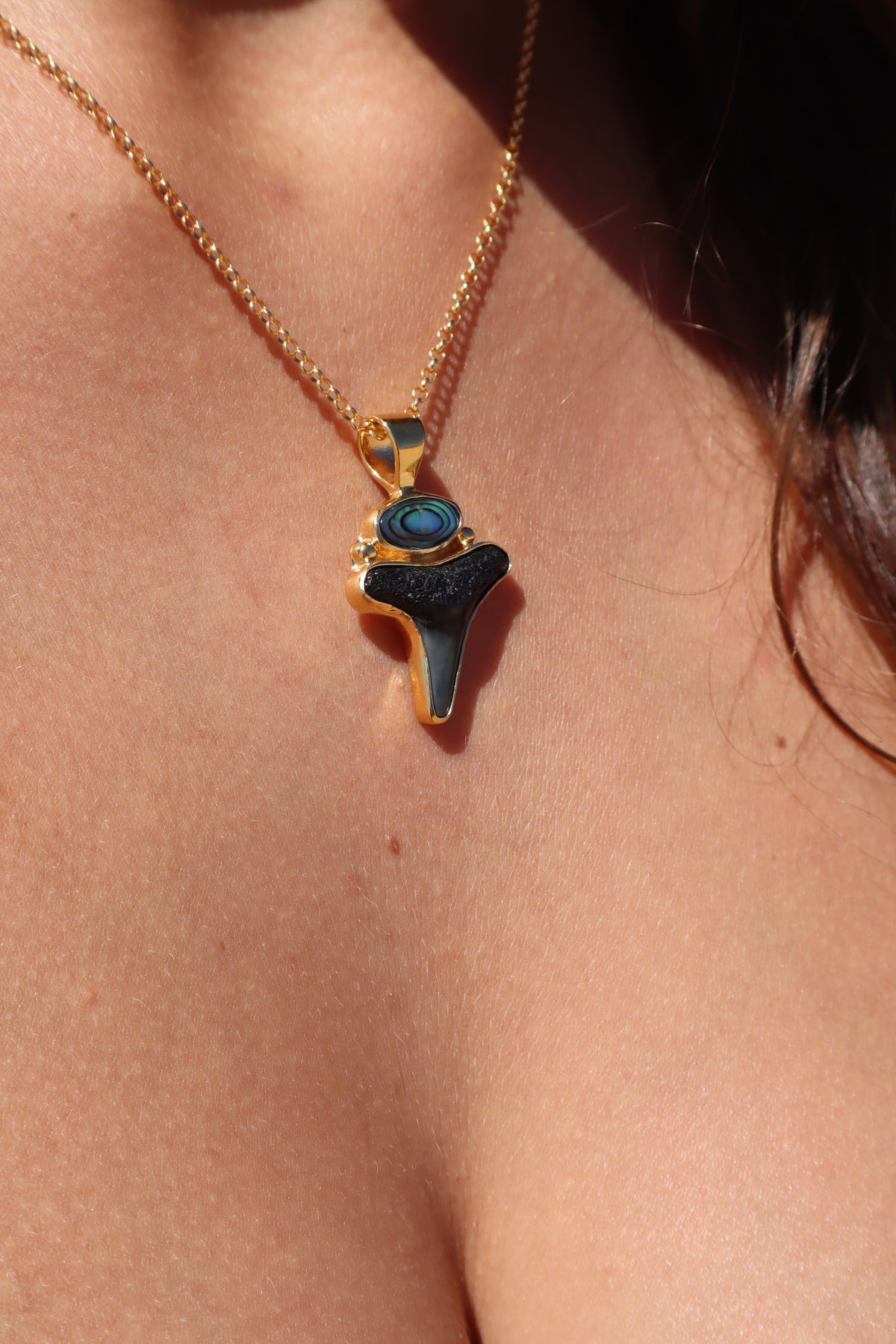 Abalone x Fossilised Shark Tooth Pendant