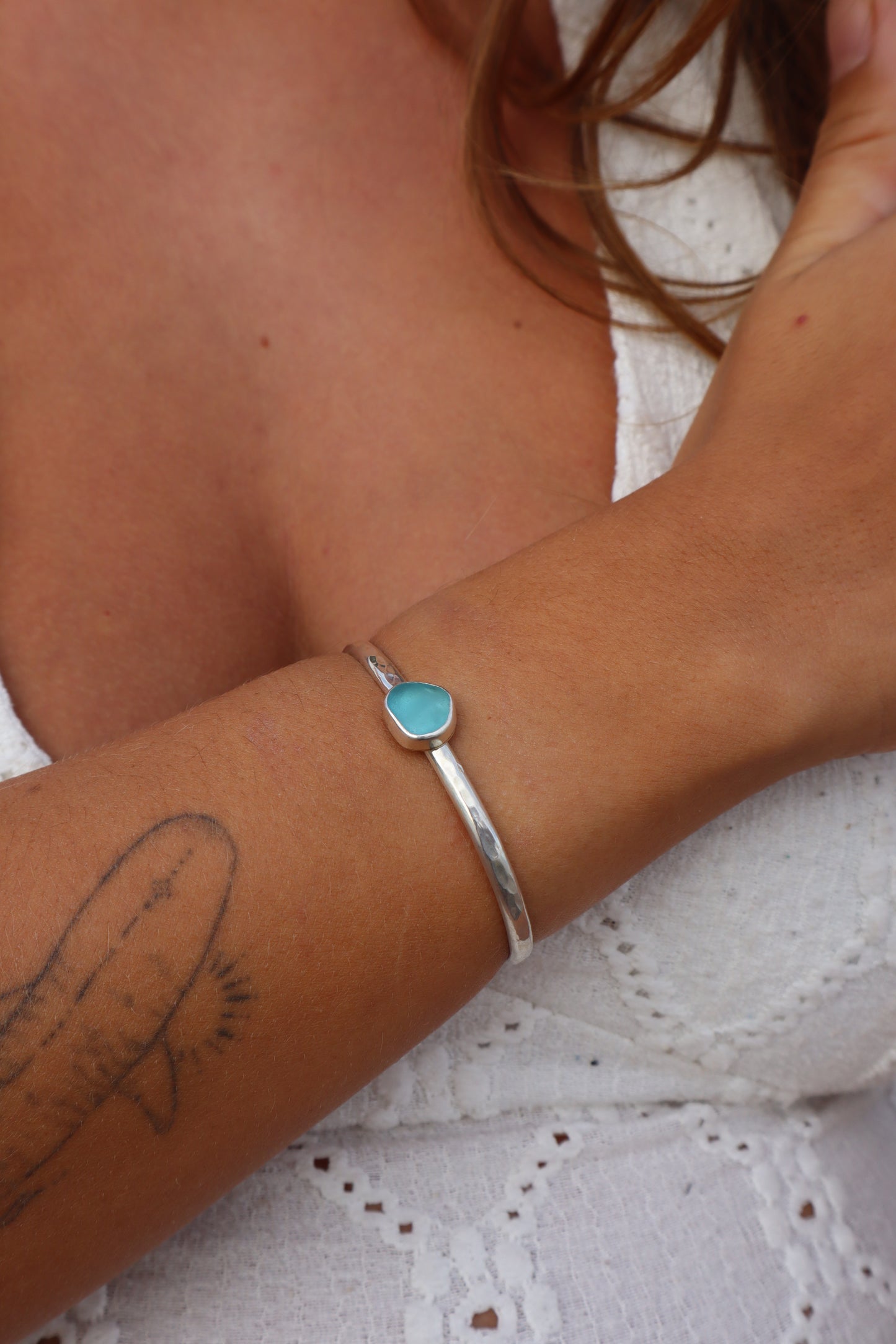 Blue Sea Glass Wanderer Cuff