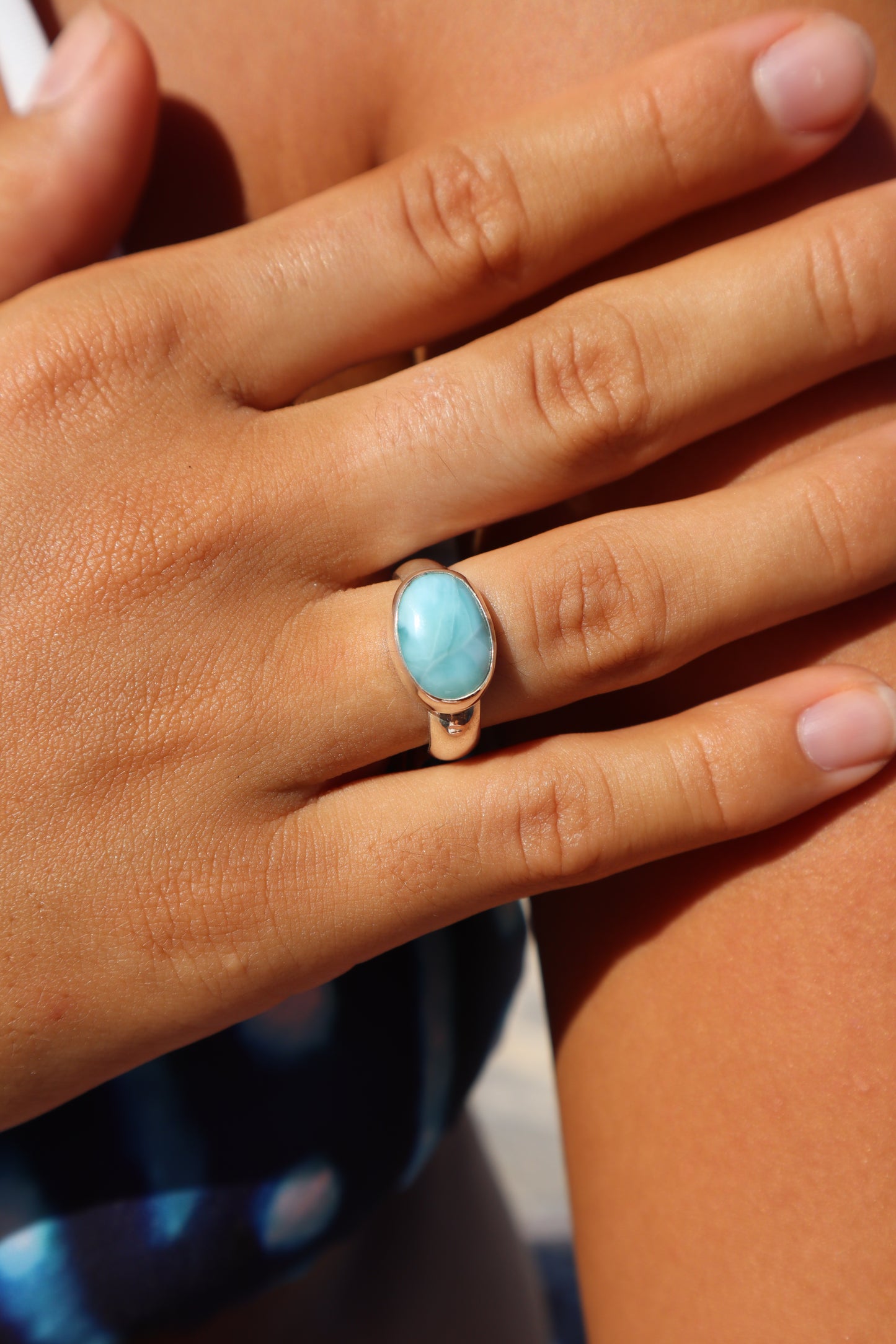 Chunky Larimar Ring SIZE Q - 8 1/4