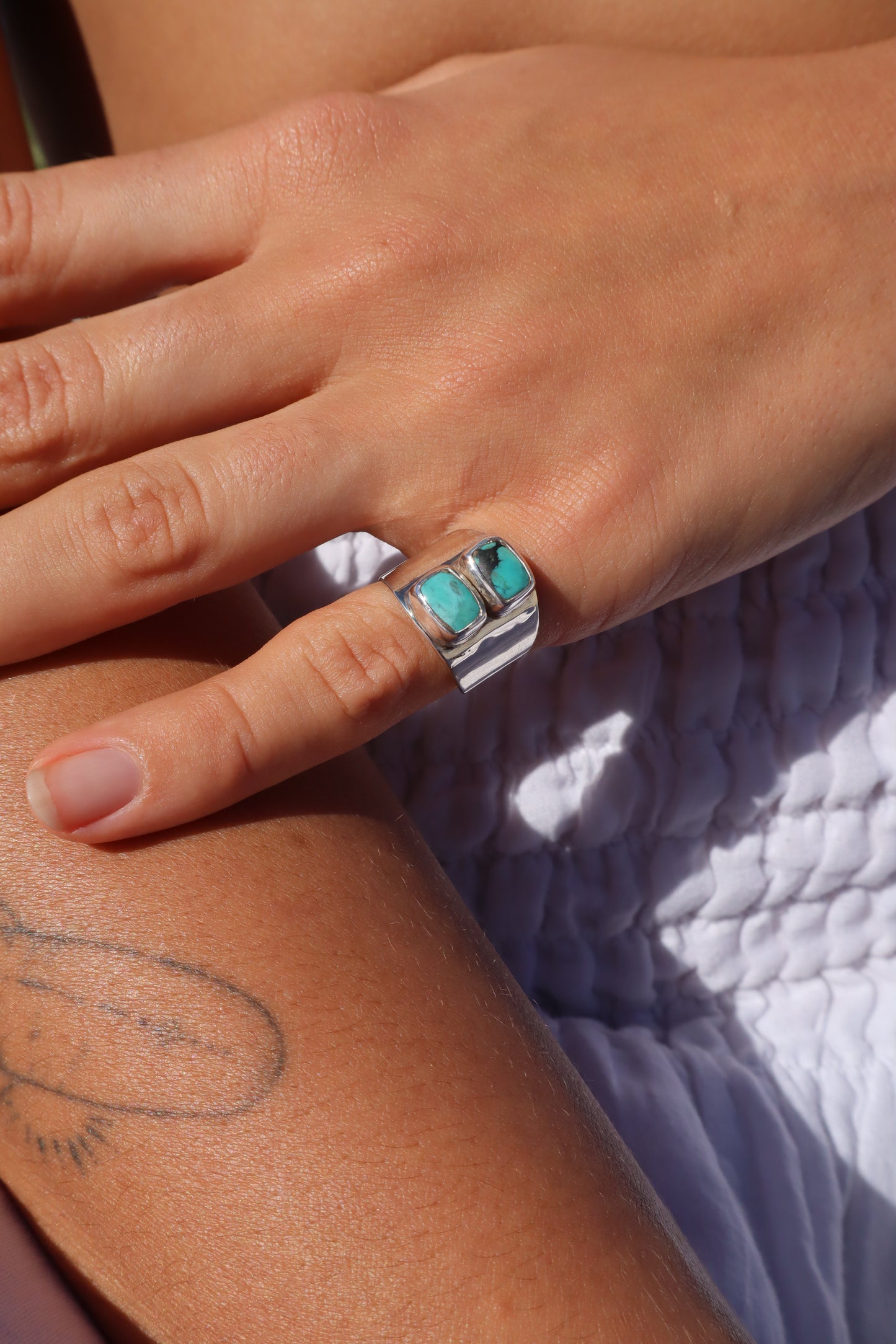 Chunky Double Turquoise Ring SIZE L 1/2 - 6