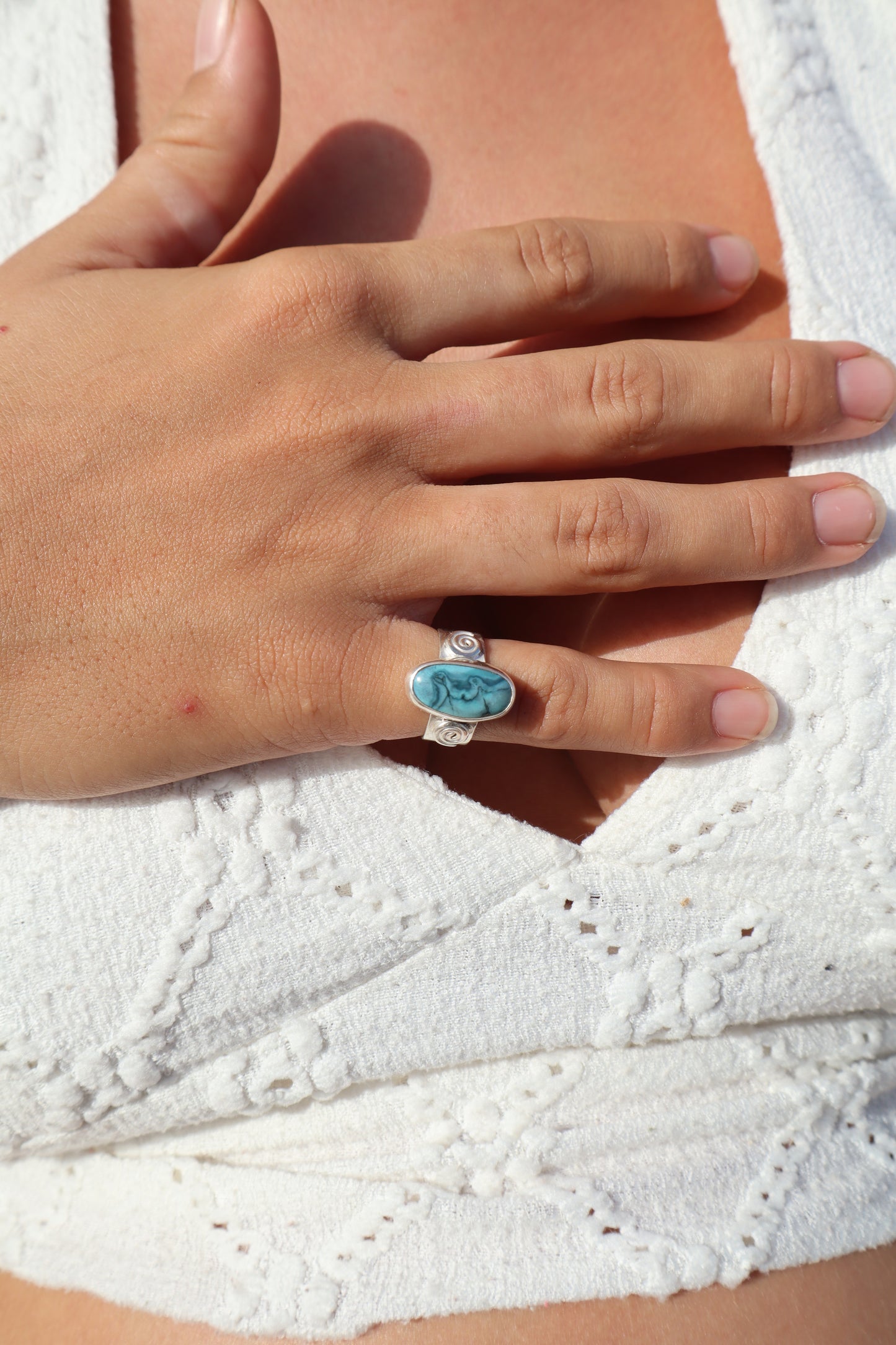 Spiral Turquoise Ring SIZE L - 5 3/4