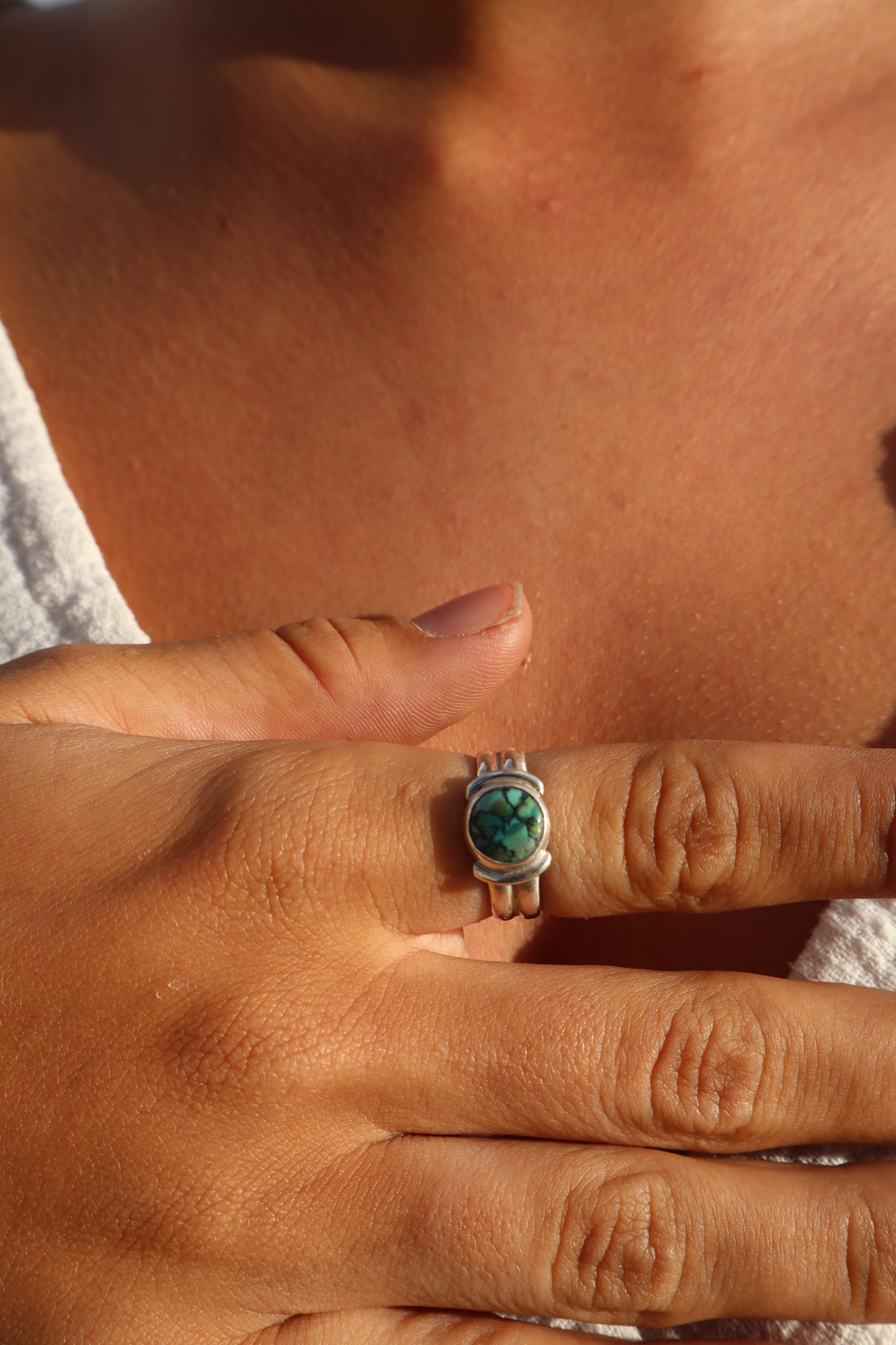 Green Turquoise Ring SIZE P - 7 3/4