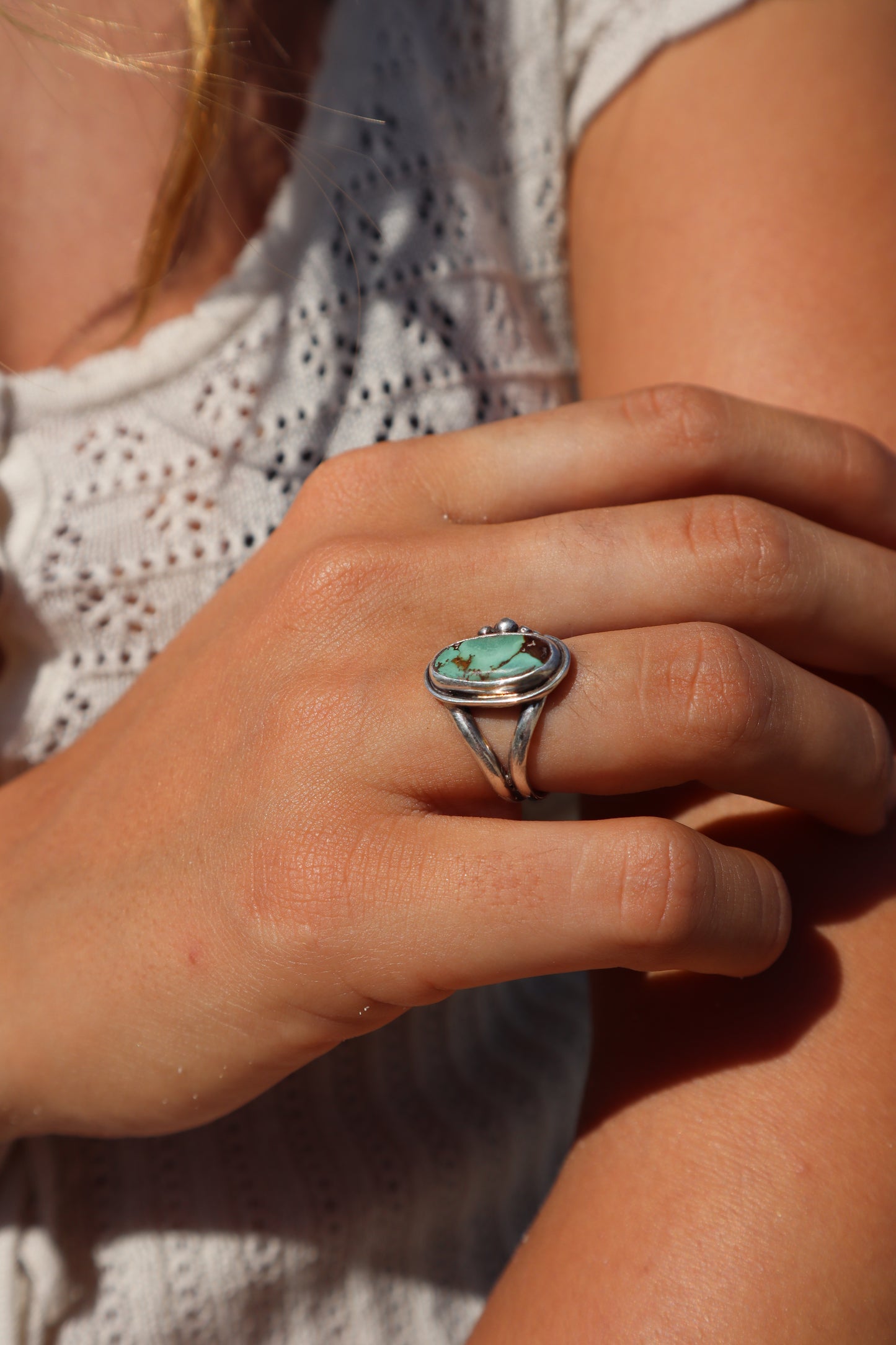 Green Turquoise Ring SIZE N - 6 3/4