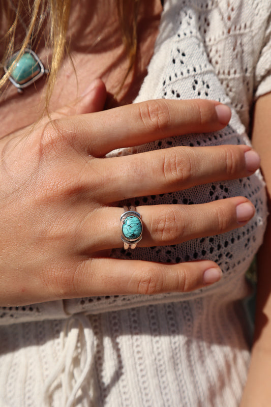 Double Banded Turquoise Ring SIZE N 1/2 - 7