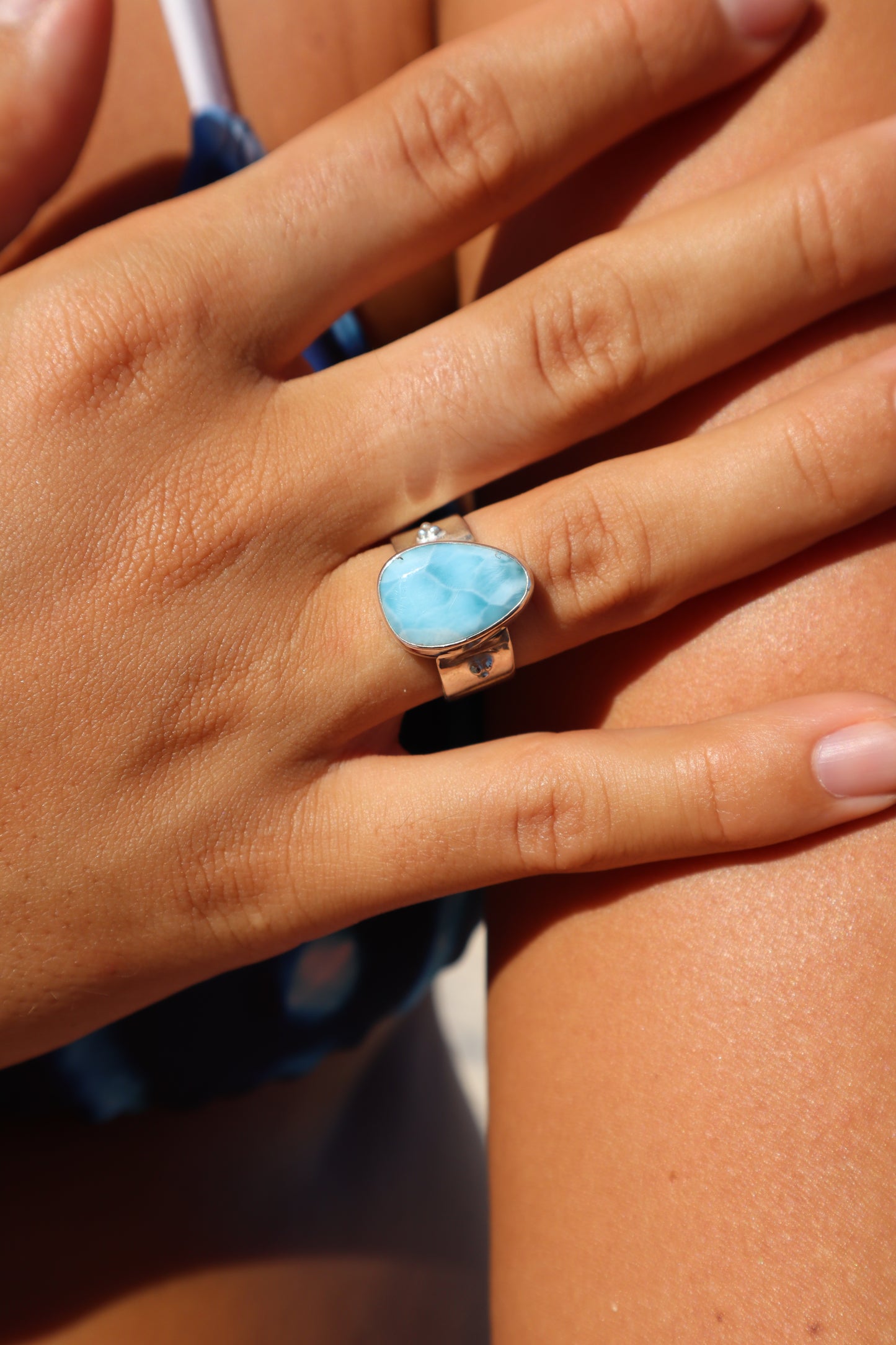 Chunky Larimar Ring SIZE P - 7 3/4